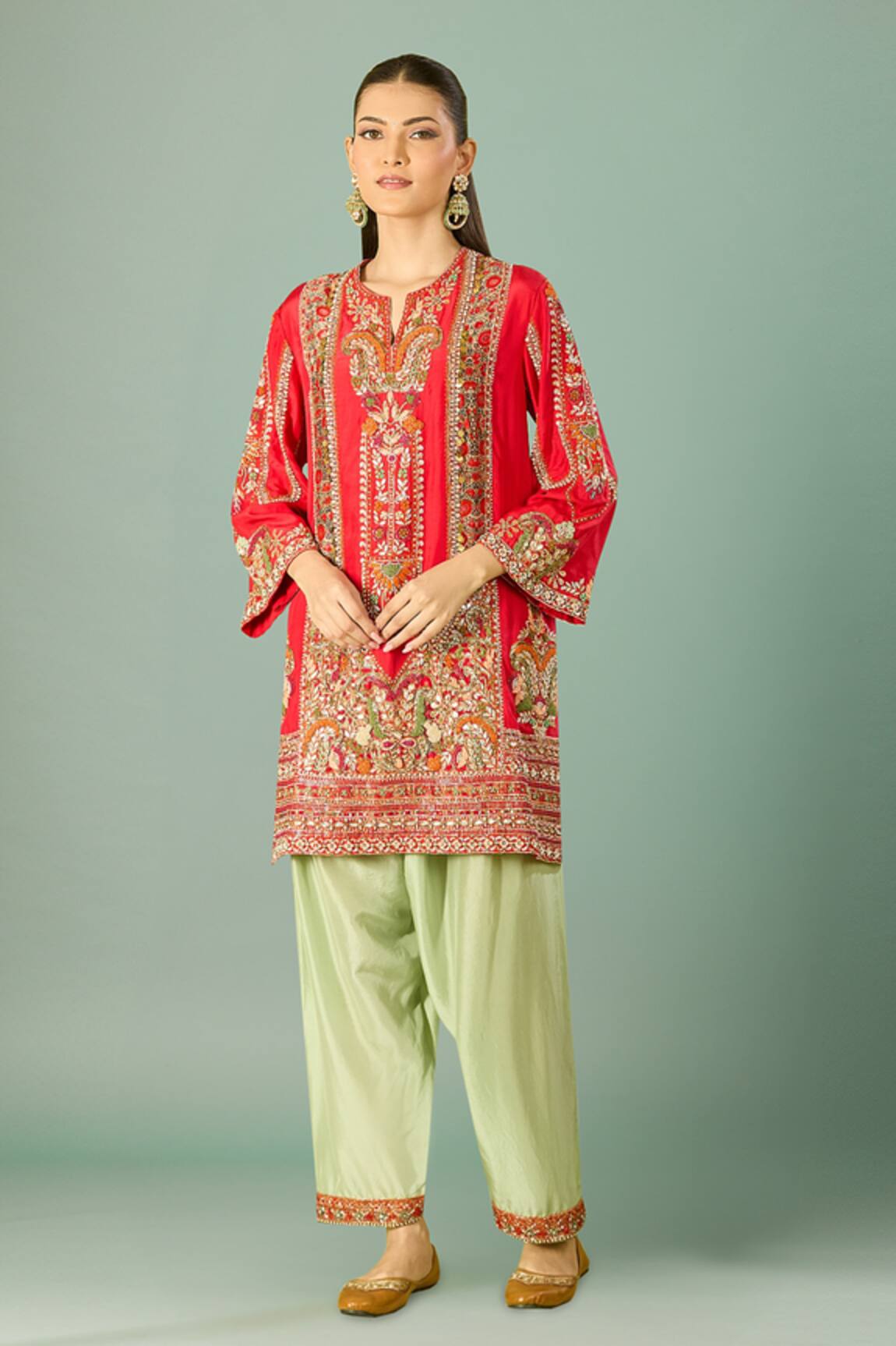 Debyani + Co Embroidered Red Kurta Set 