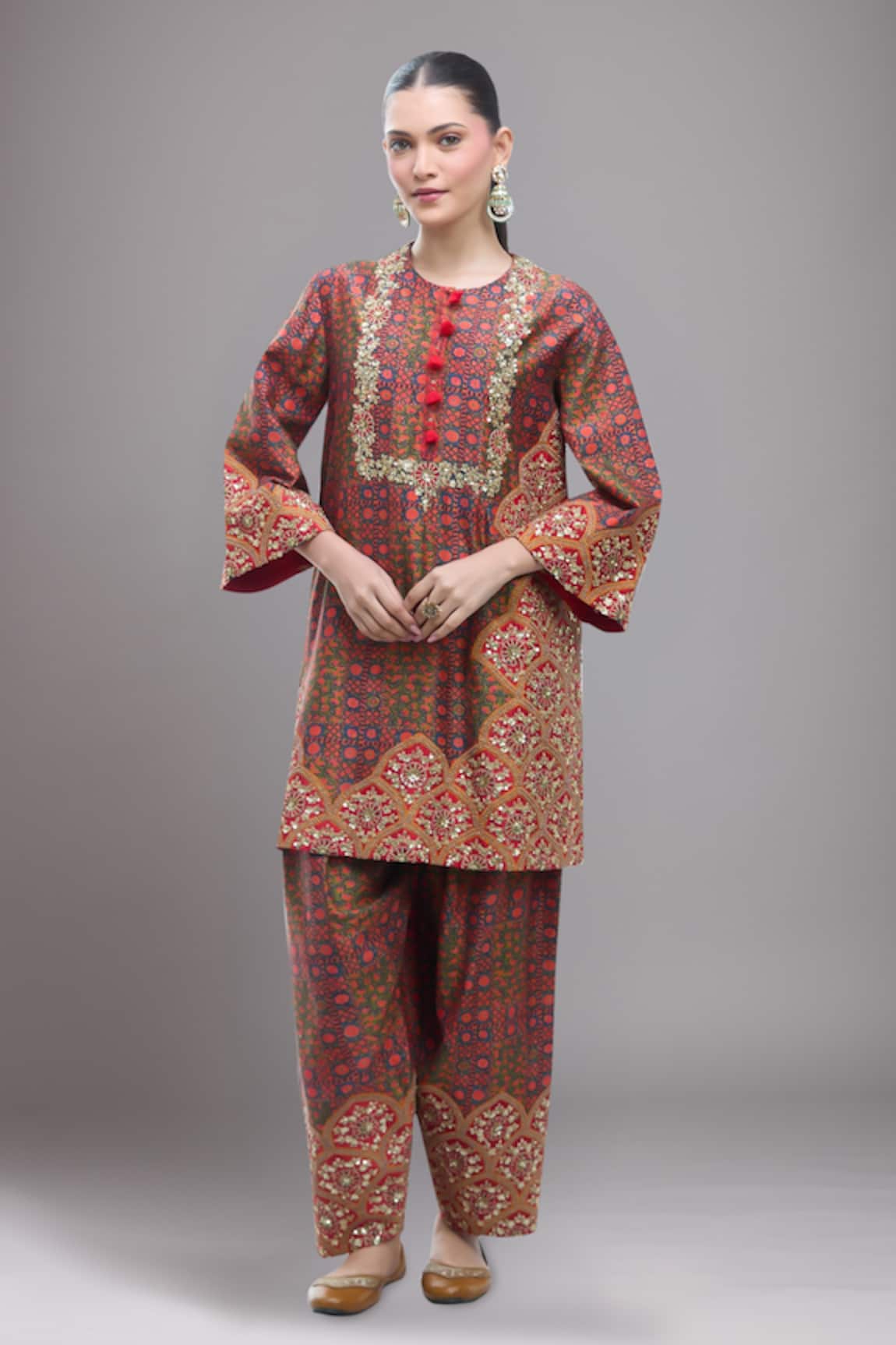 Debyani + Co Floral Print Silk Kurta Set 