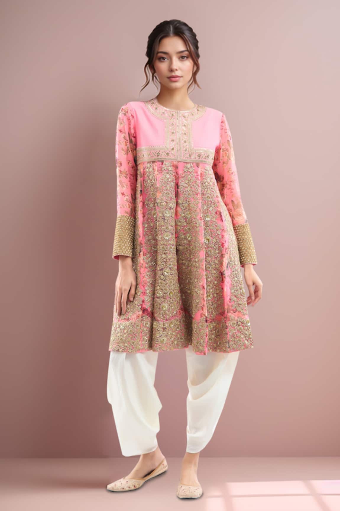 Debyani + Co Embroidered Blush Pink Anarkali Set 