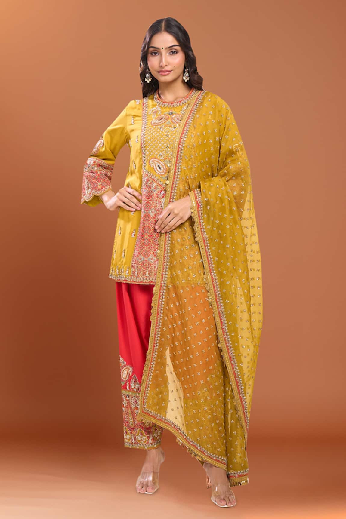 Debyani + Co Mustard Yellow Silk Kurta Set 