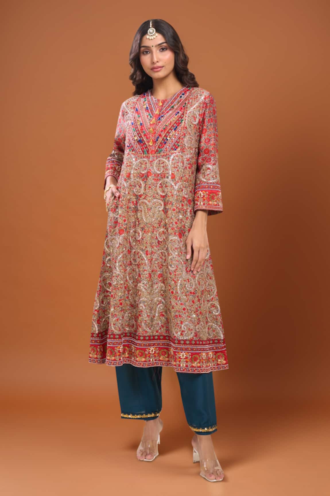 Debyani + Co Multi Color Silk Kurta Pant Set 