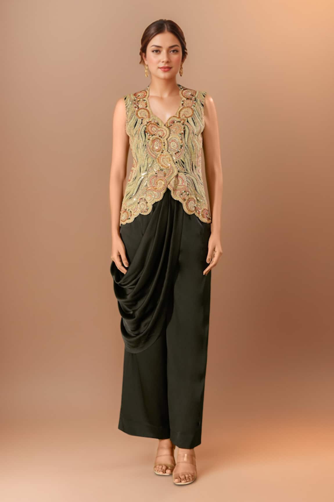 Anamika Khanna Embroidered Top & Draped Pant Set 