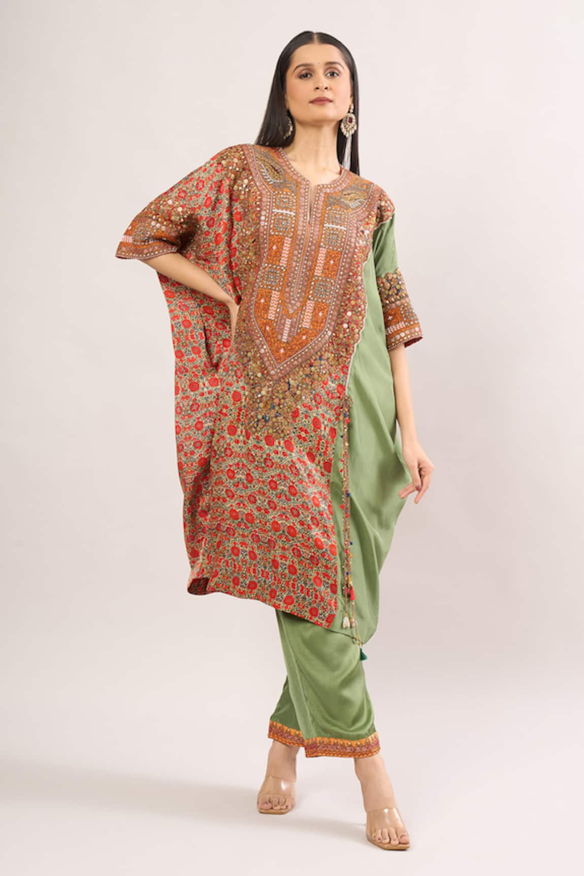 Debyani + CO Mehraab Embroidered Applique Kaftan & Salwar Set