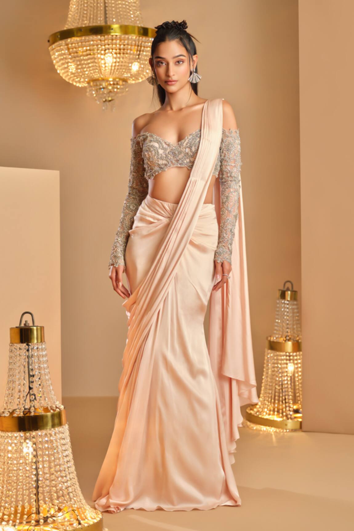 K&A By Karishma and Ashita Designer Pre-Draped Saree with Corset 