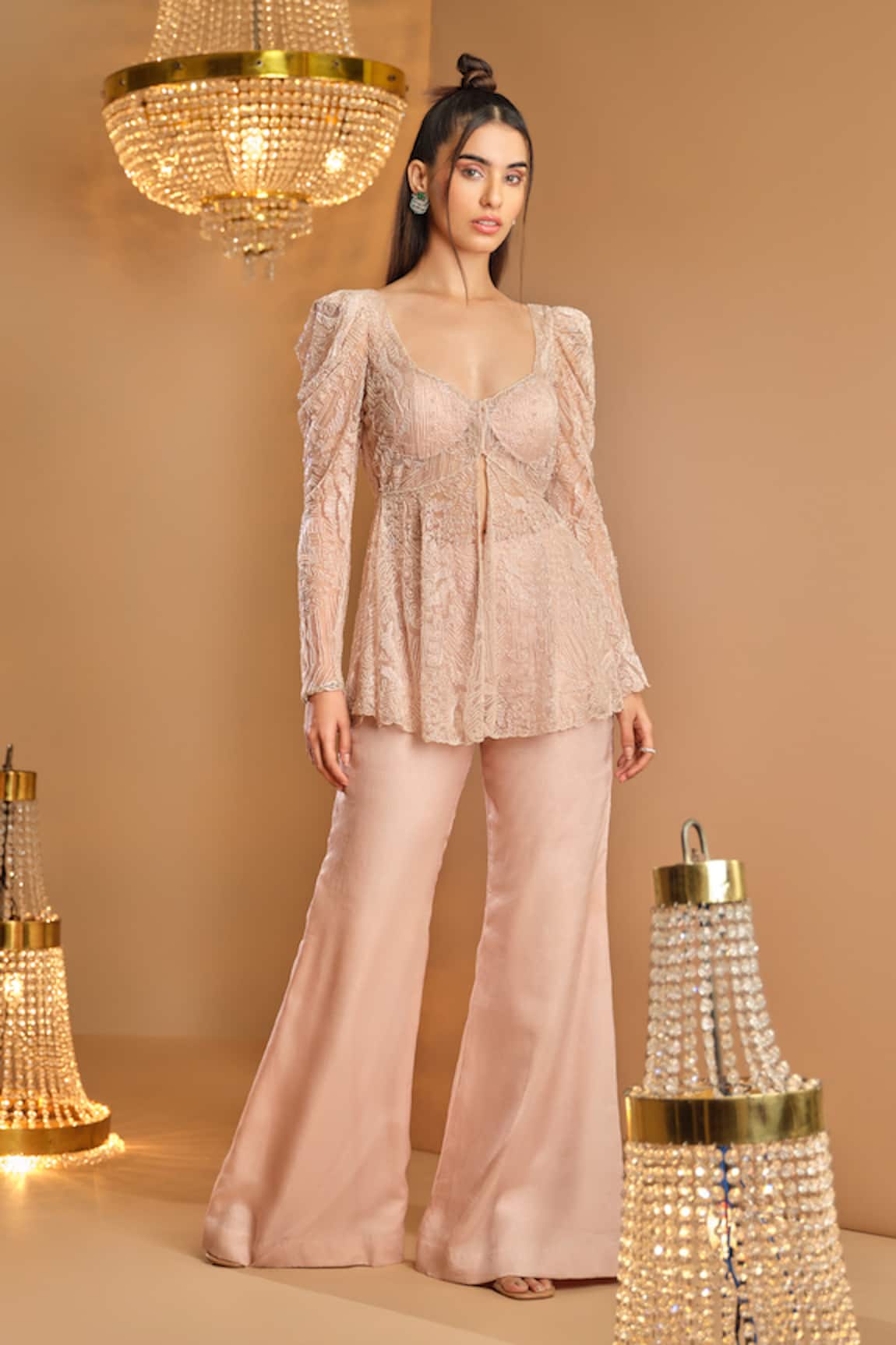 K&A By Karishma and Ashita Designer Pink Tunic & Sharara Set 