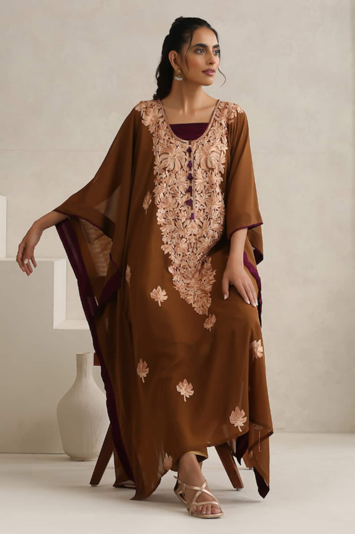 Wazir C Nargis Brown Kaftan Set 