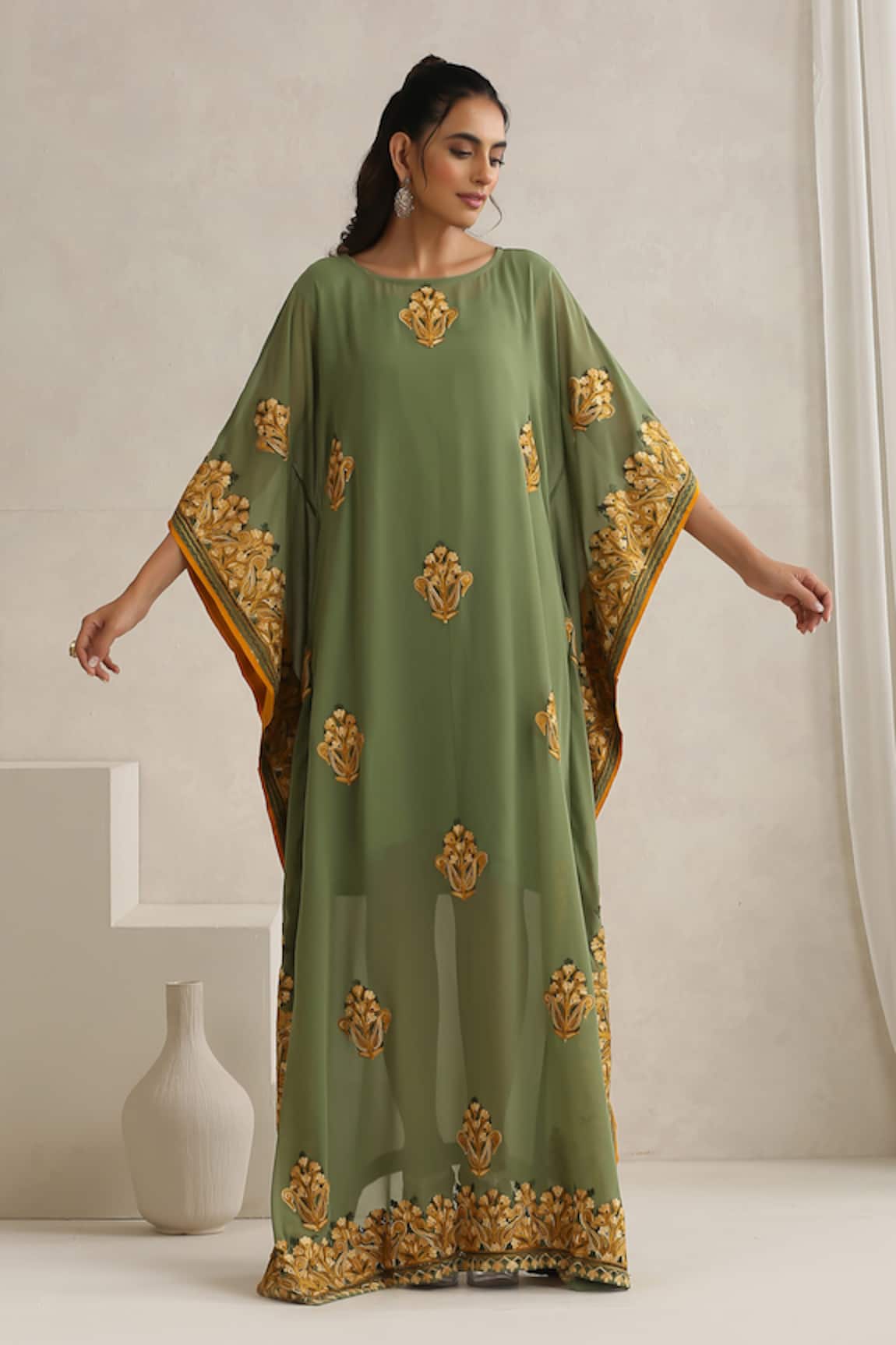 Wazir C Nargis Mehandi Green Kaftan 