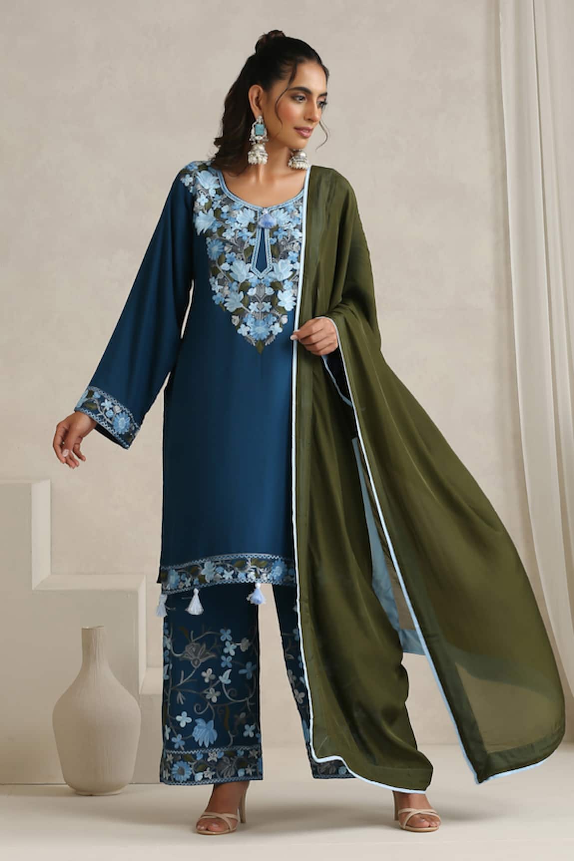 Wazir C Nargis Navy Blue Kurta Set 