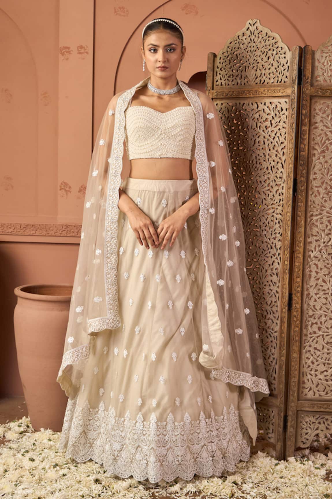 Tasuvure Indes Embroidered Beige Lehenga Set 