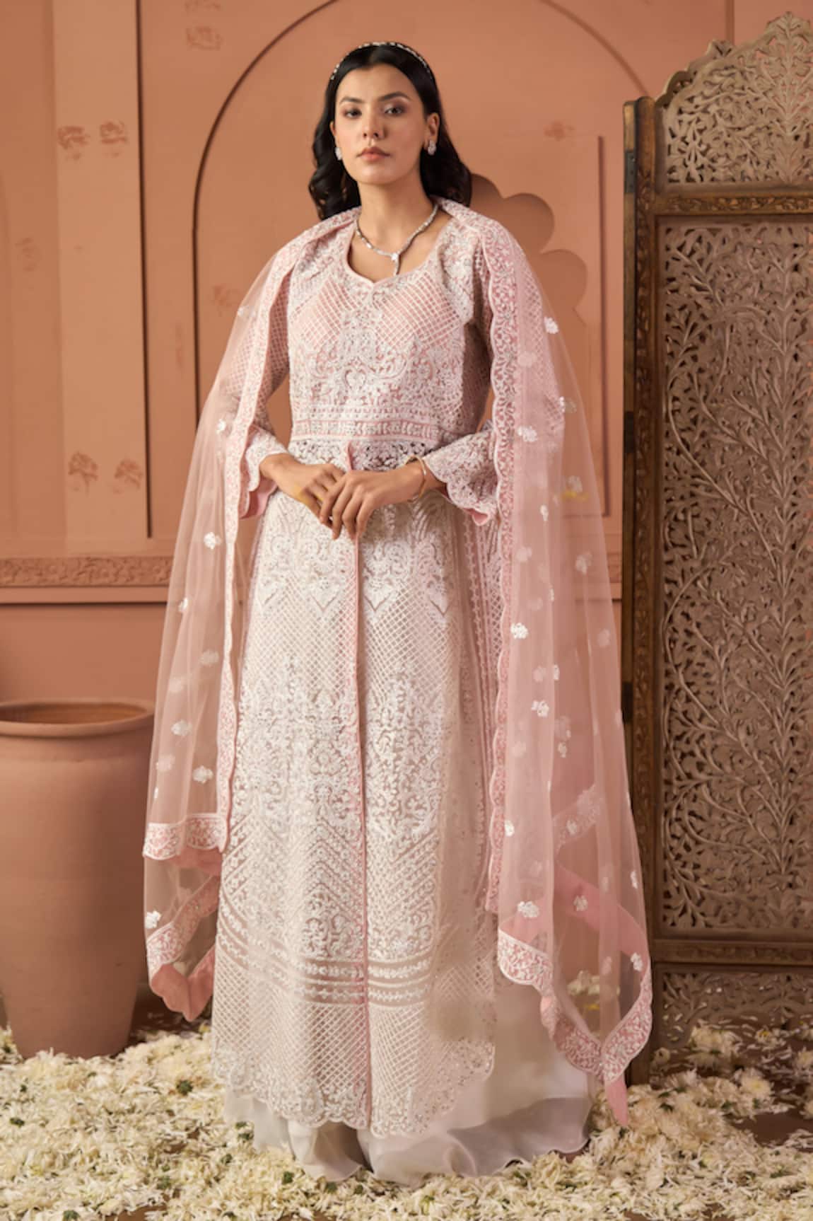 Tasuvure Indes Embroidered Long Jacket & Palazzo Set 
