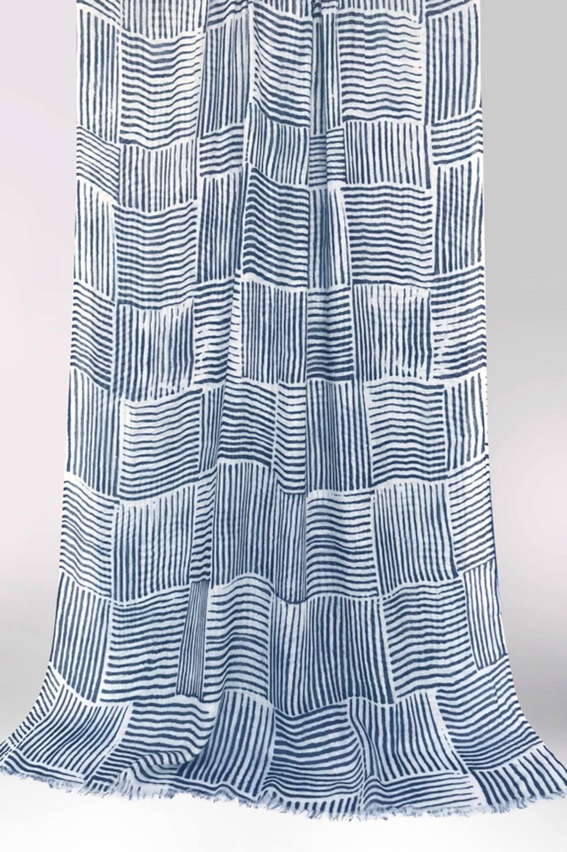 Pashma Indigo Abstract Cascade Bamboo Silk Scarf 