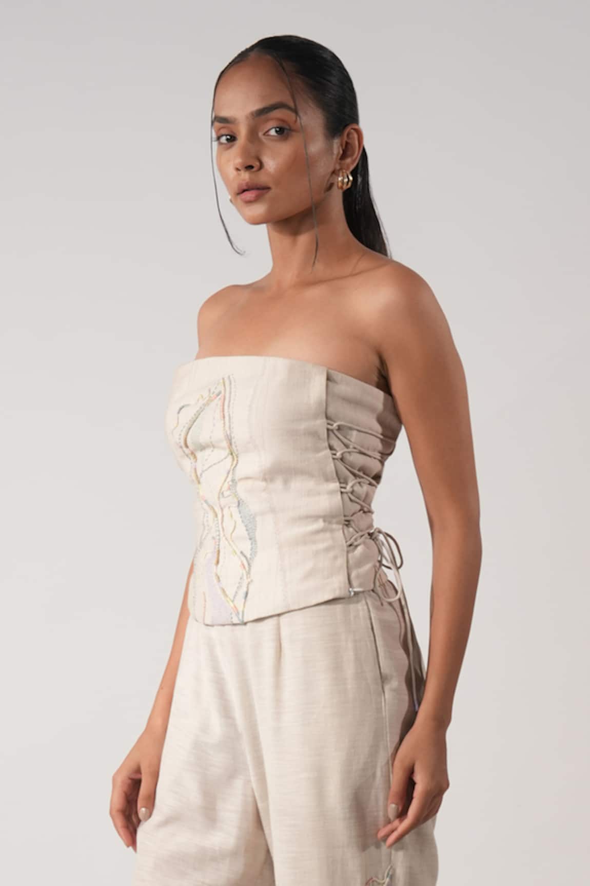 Orthodox Beige Aari Zardozi Corset 