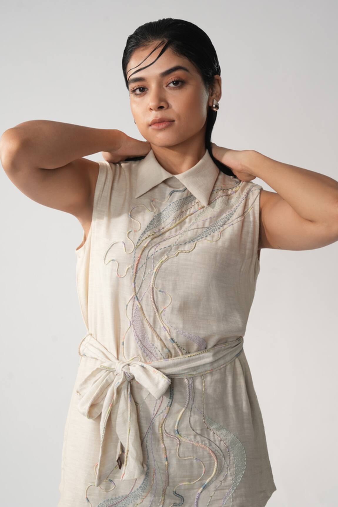 Orthodox Beige Aari Zardozi Embroidered Top 
