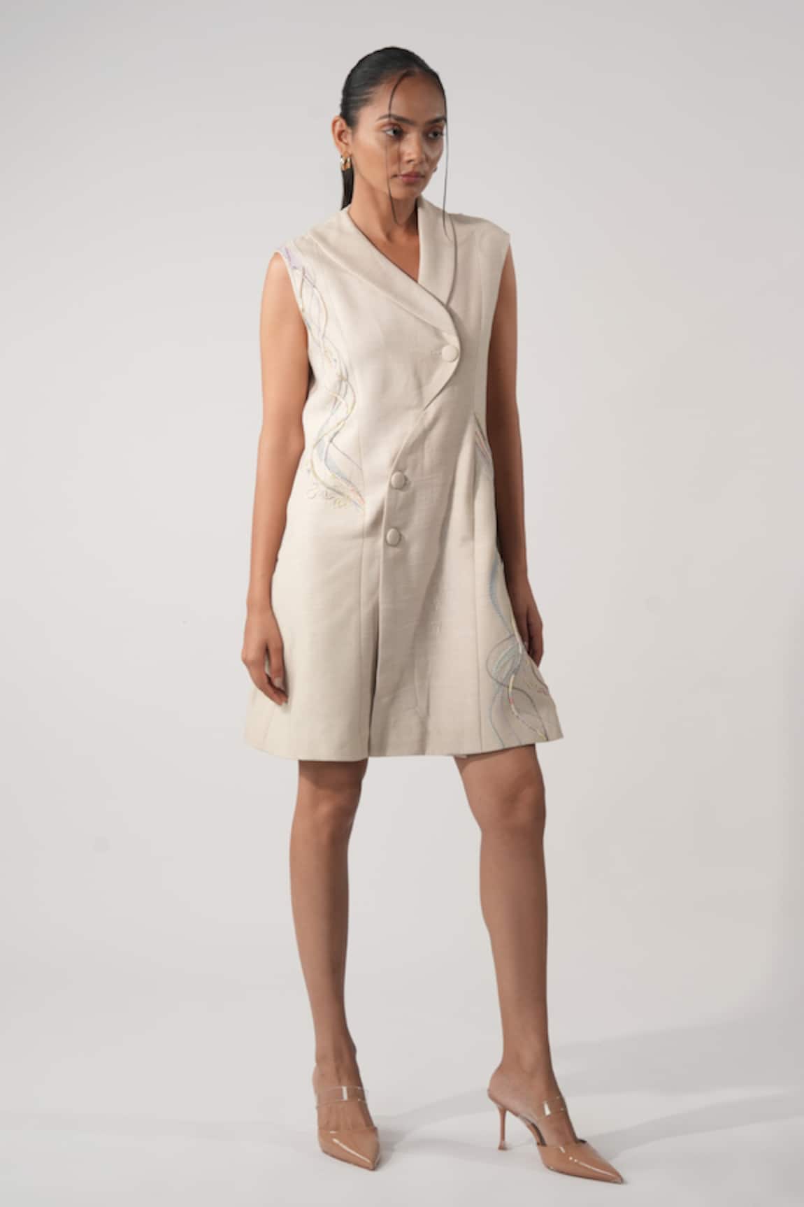 Orthodox Beige Aari Zardozi Blazer Dress 
