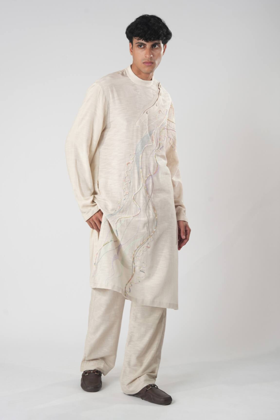 Orthodox Beige Aari Zardozi Embroidered Kurta 