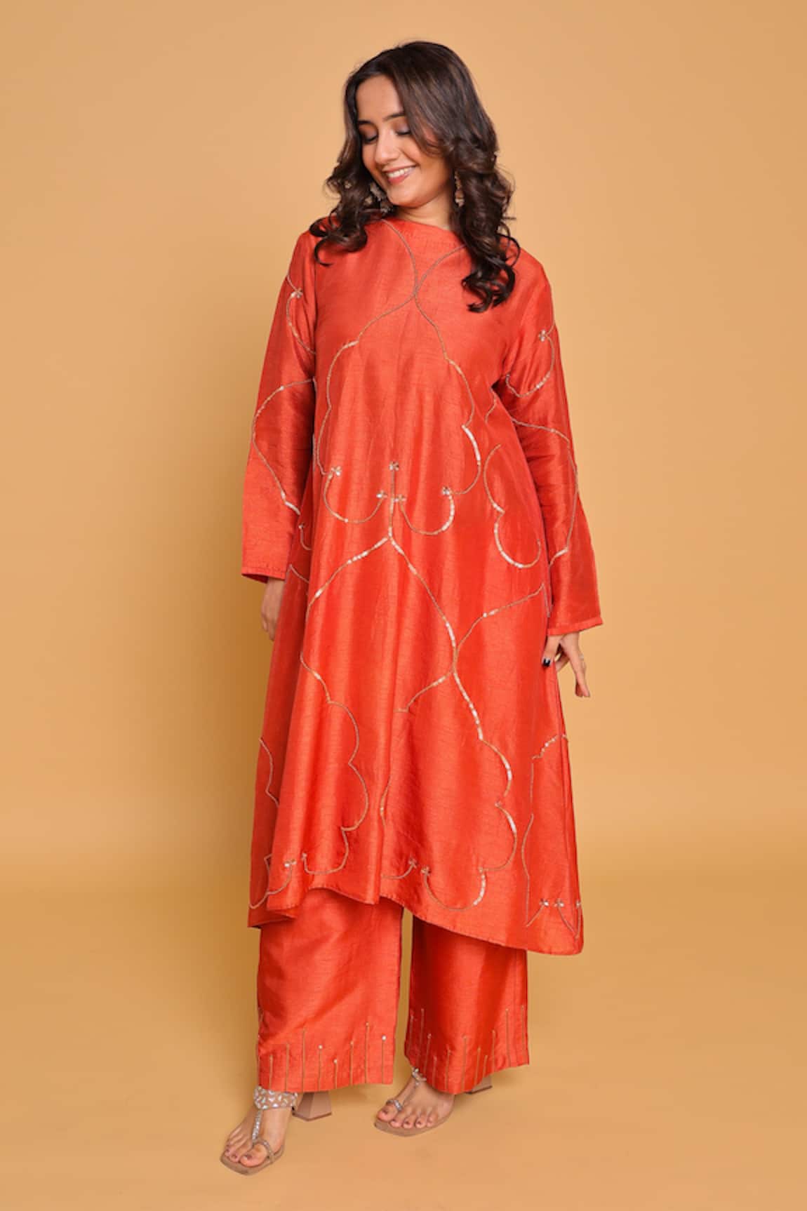 Myra Clothing Line Embroidered Orange Kurta Set 