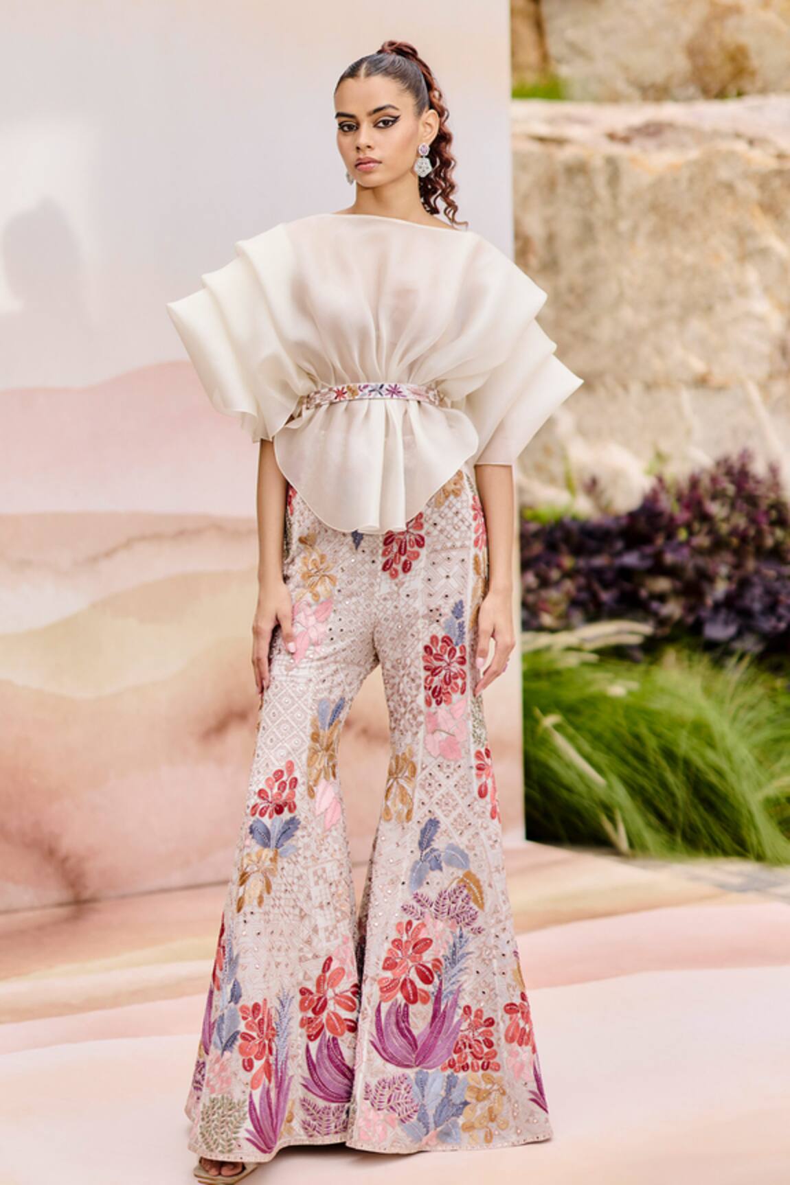 Mishru Ivory Designer Thistle Pants Set 