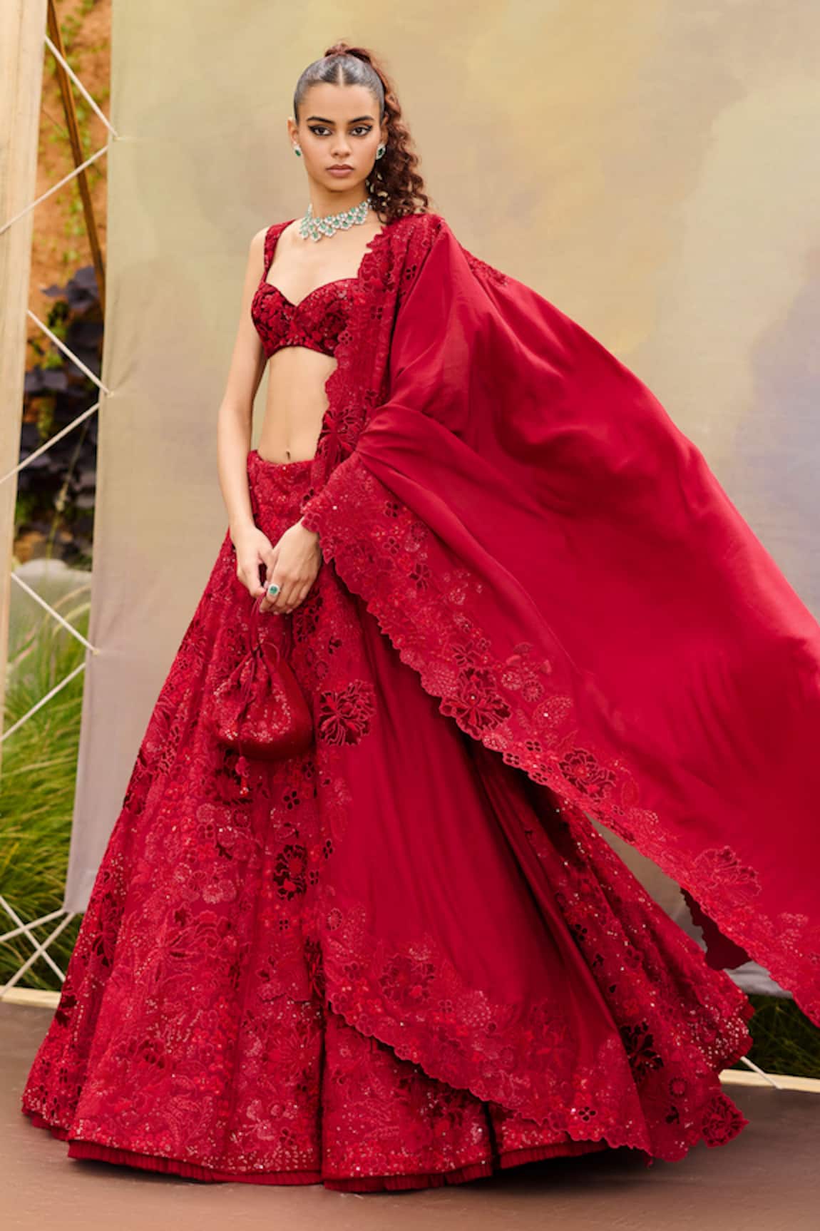 Mishru Ellisiana Red Lehenga Set 