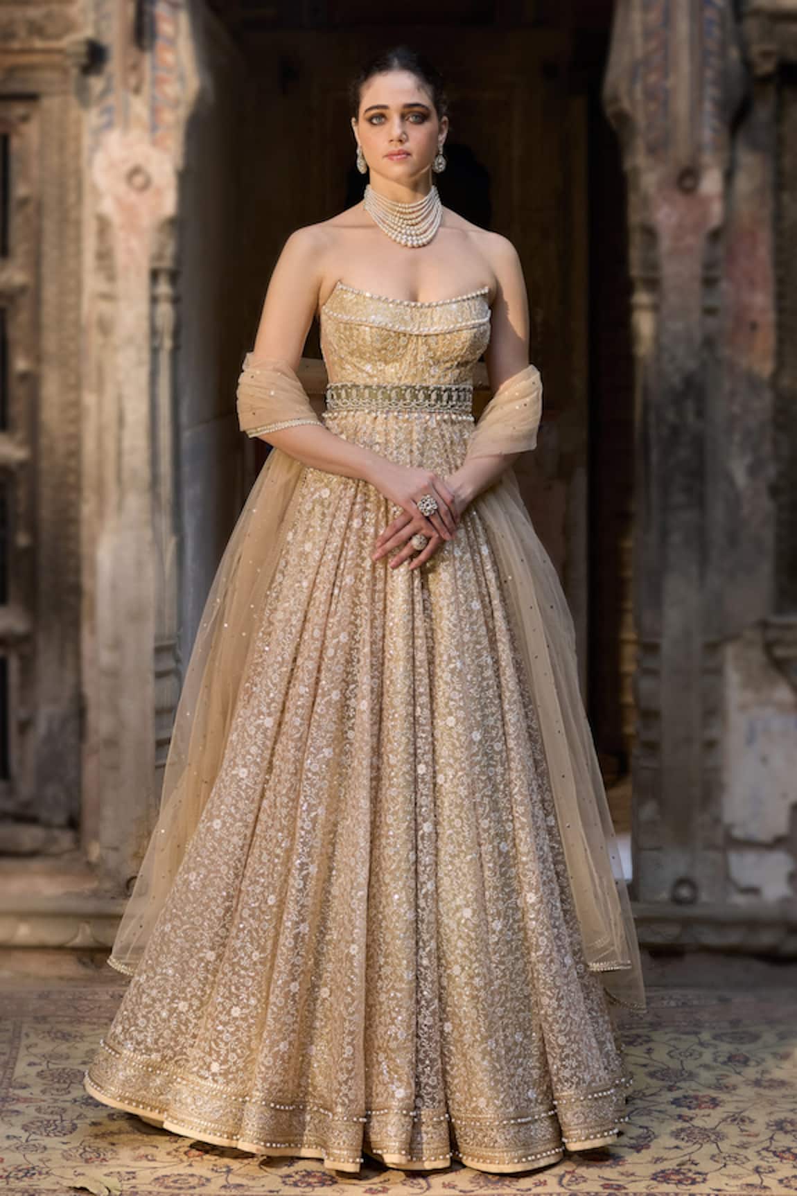 Cedar & Pine Designer Cream Anarkali Set 