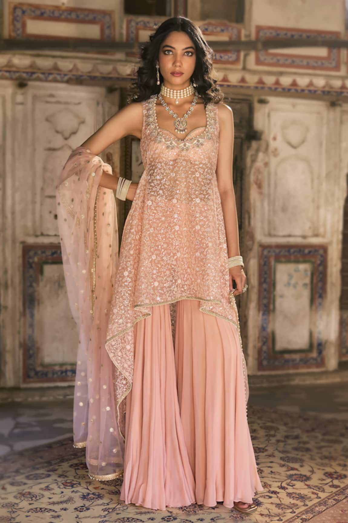 Cedar & Pine Pink Sequin Embroidered Kurta Set 