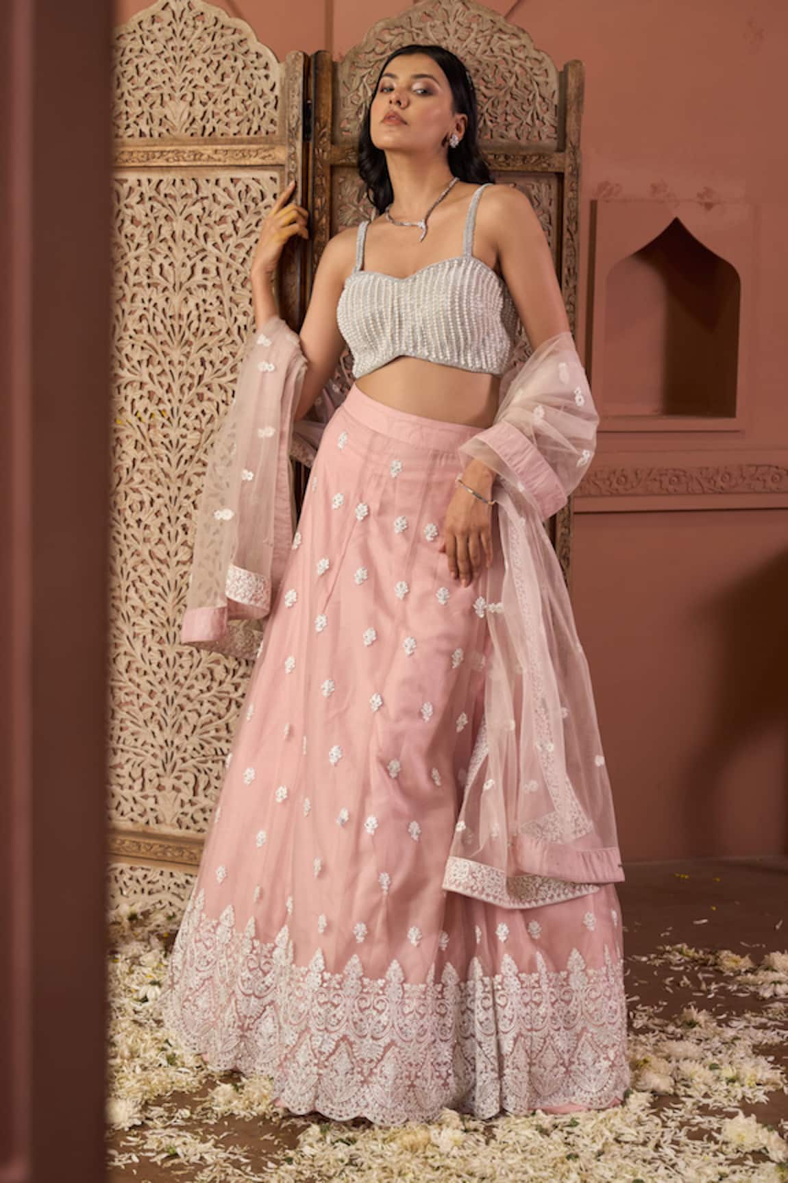 Tasuvure Indes Embroidered Soft Pink Lehenga Set 
