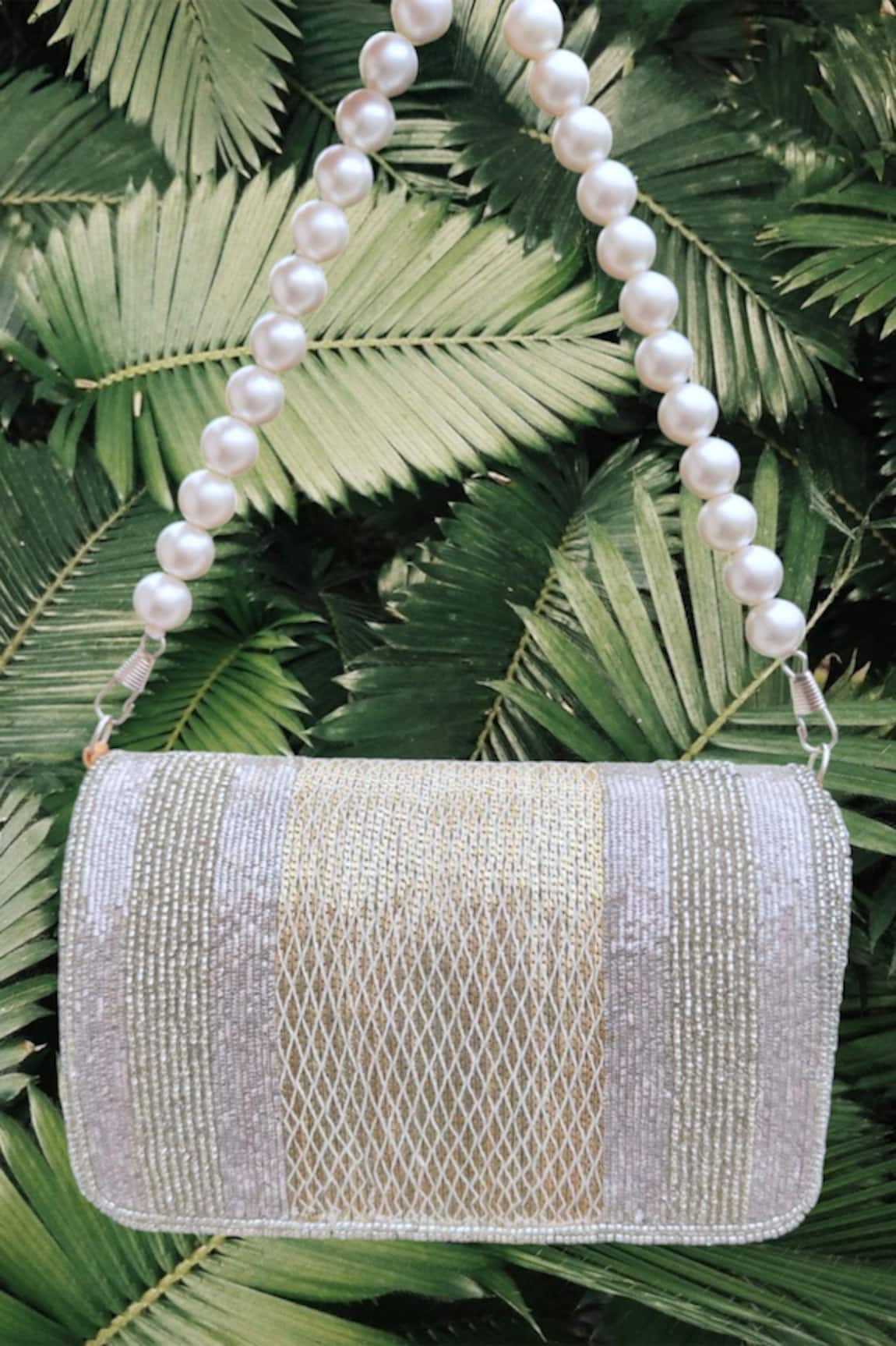 A Clutch Story Silver Brass Beaded Clutch Bag 