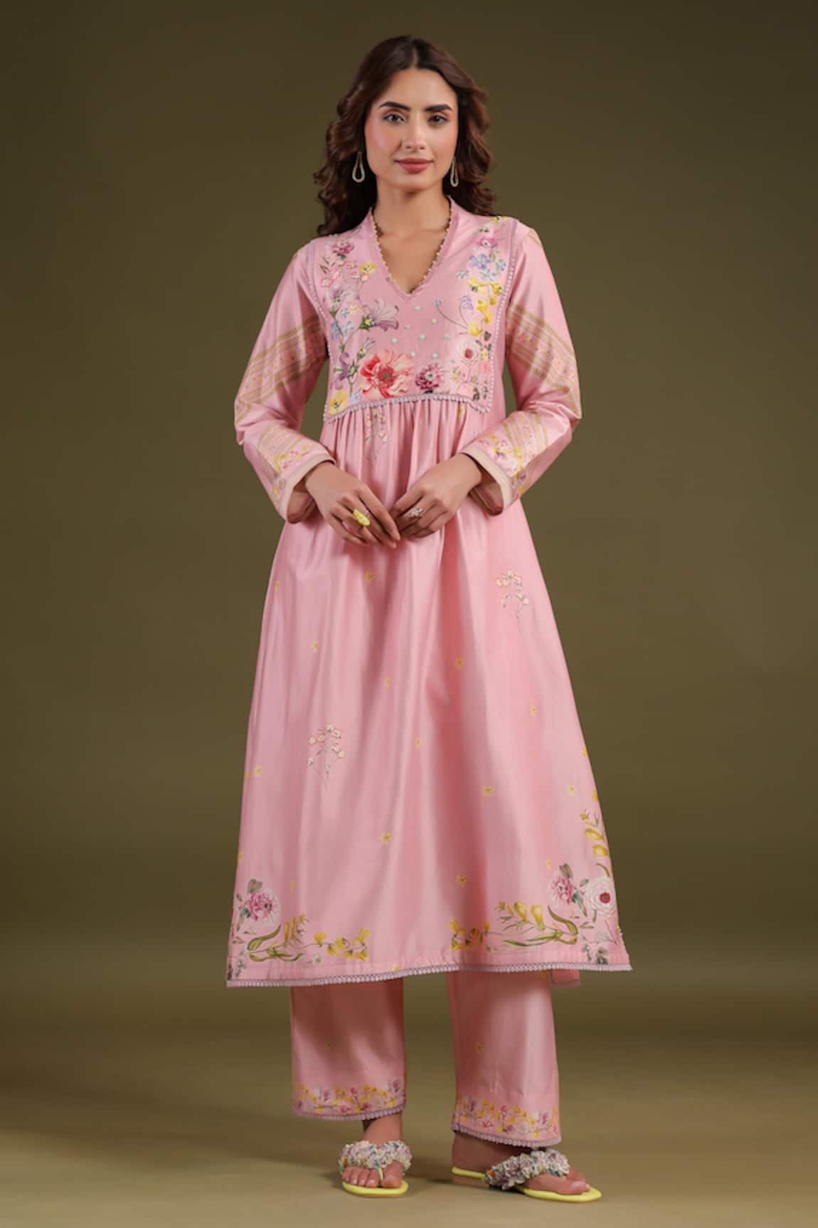 Label Niti Bothra Pink Silk Chanderi Noor Kurta Set 