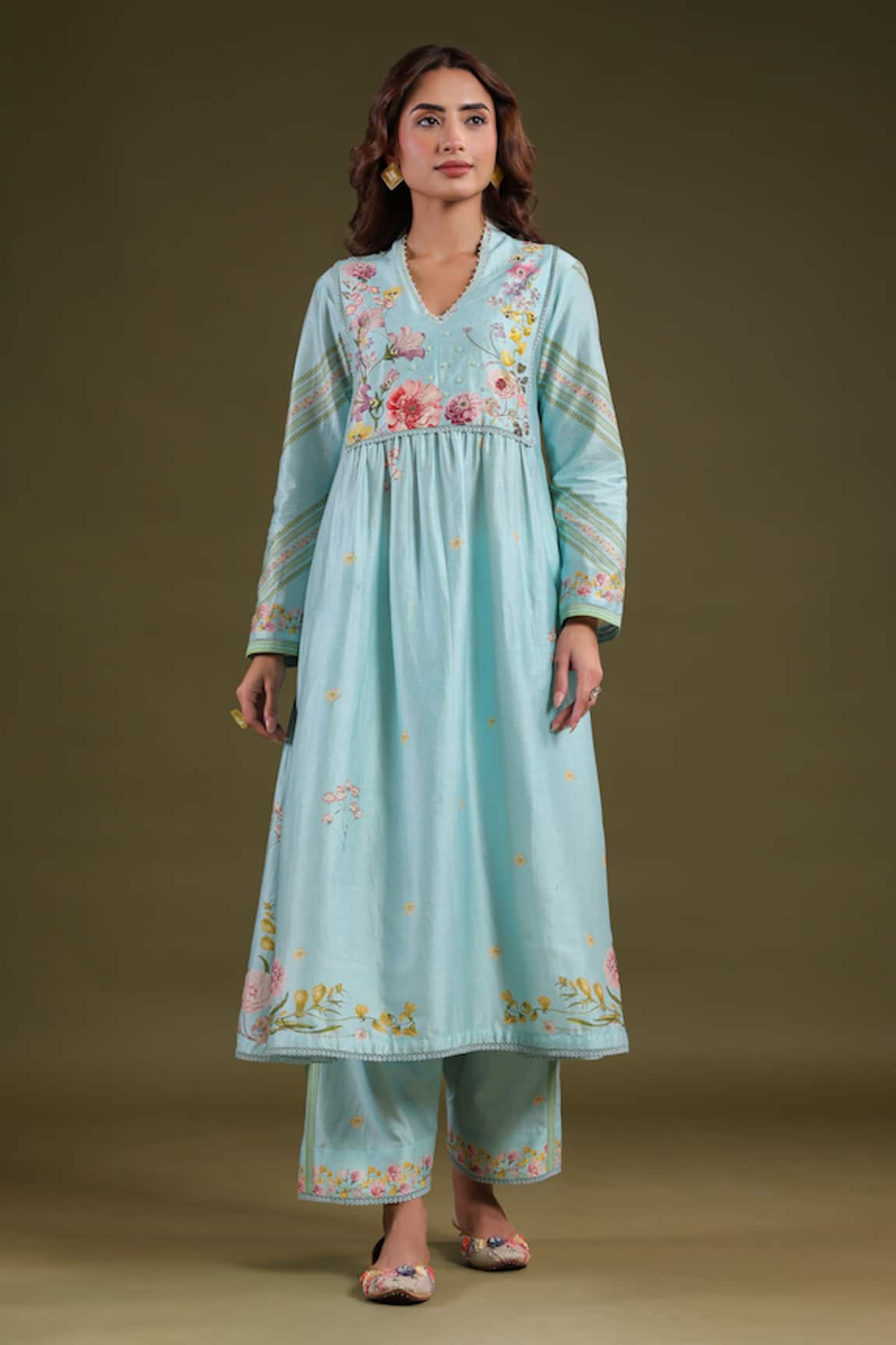 Label Niti Bothra Printed Silk Chanderi Kurta Set 