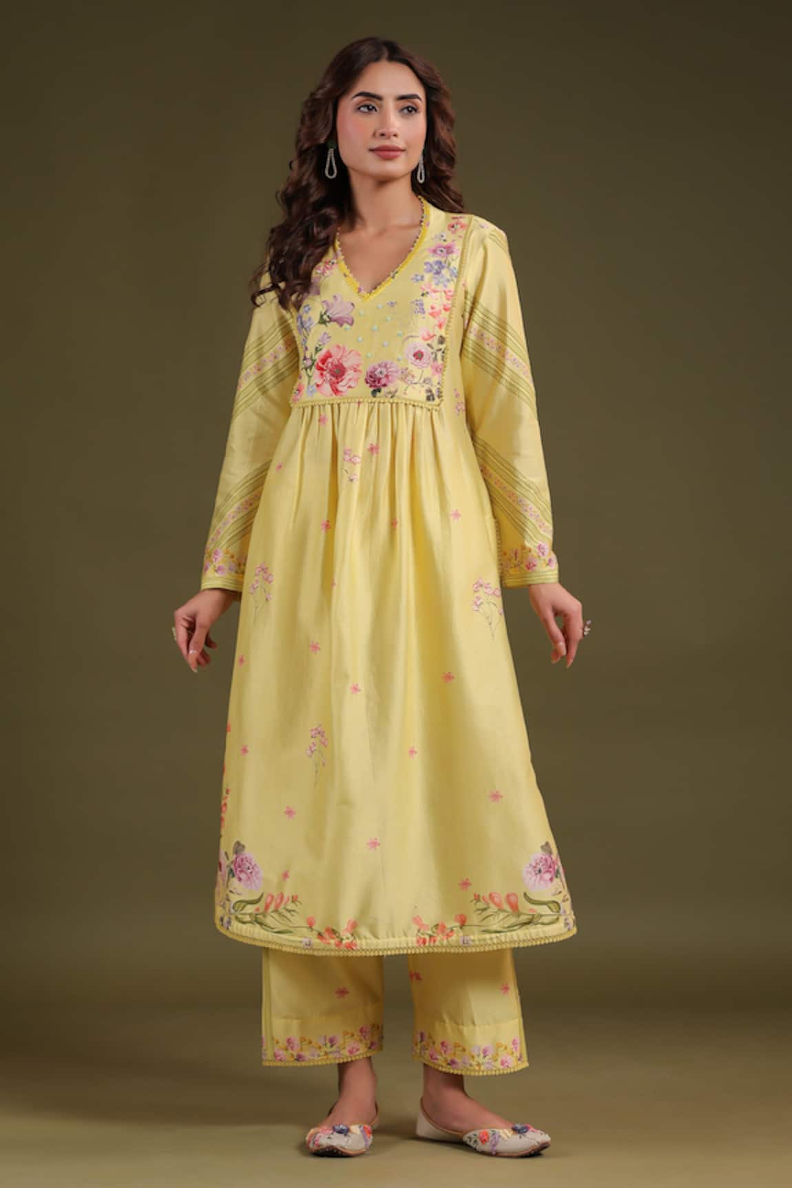 Label Niti Bothra Yellow Printed Silk Chanderi Kurta Set 