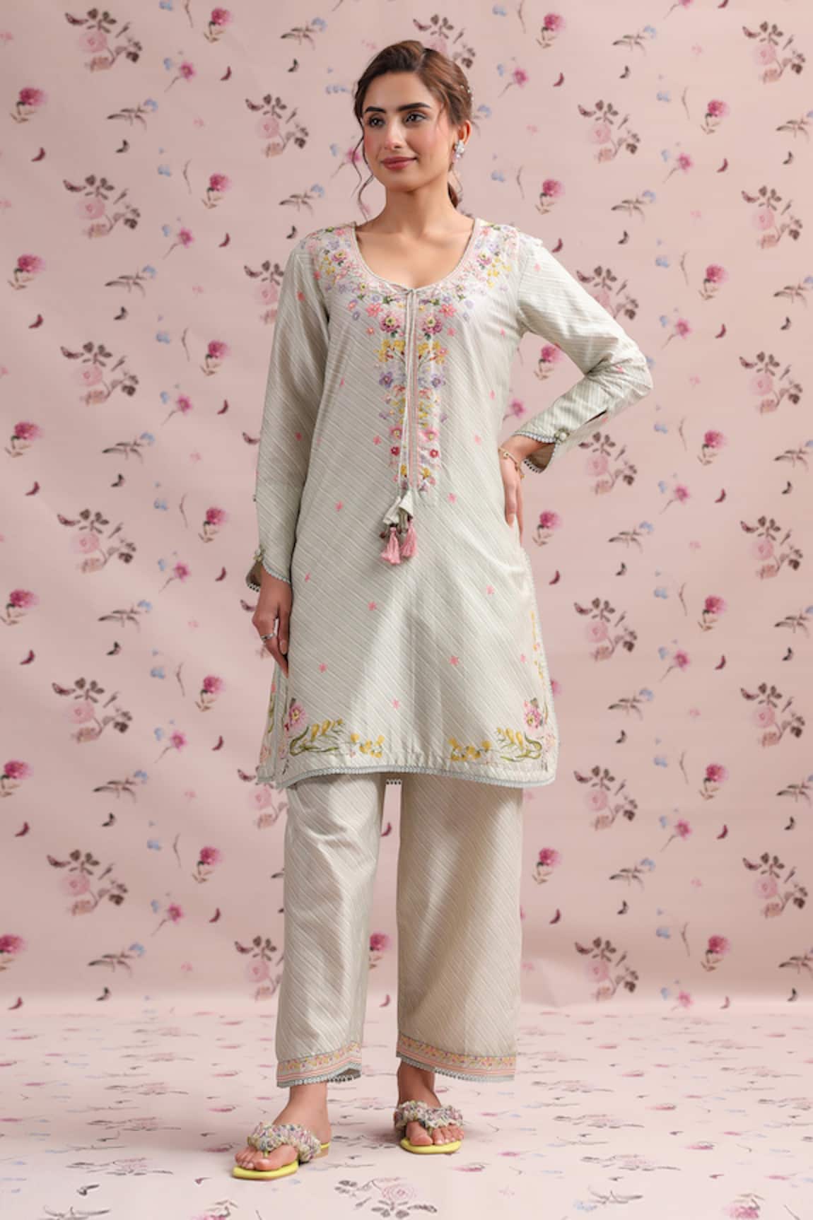 Label Niti Bothra Noor Striped Silk Chanderi Kurta Set 
