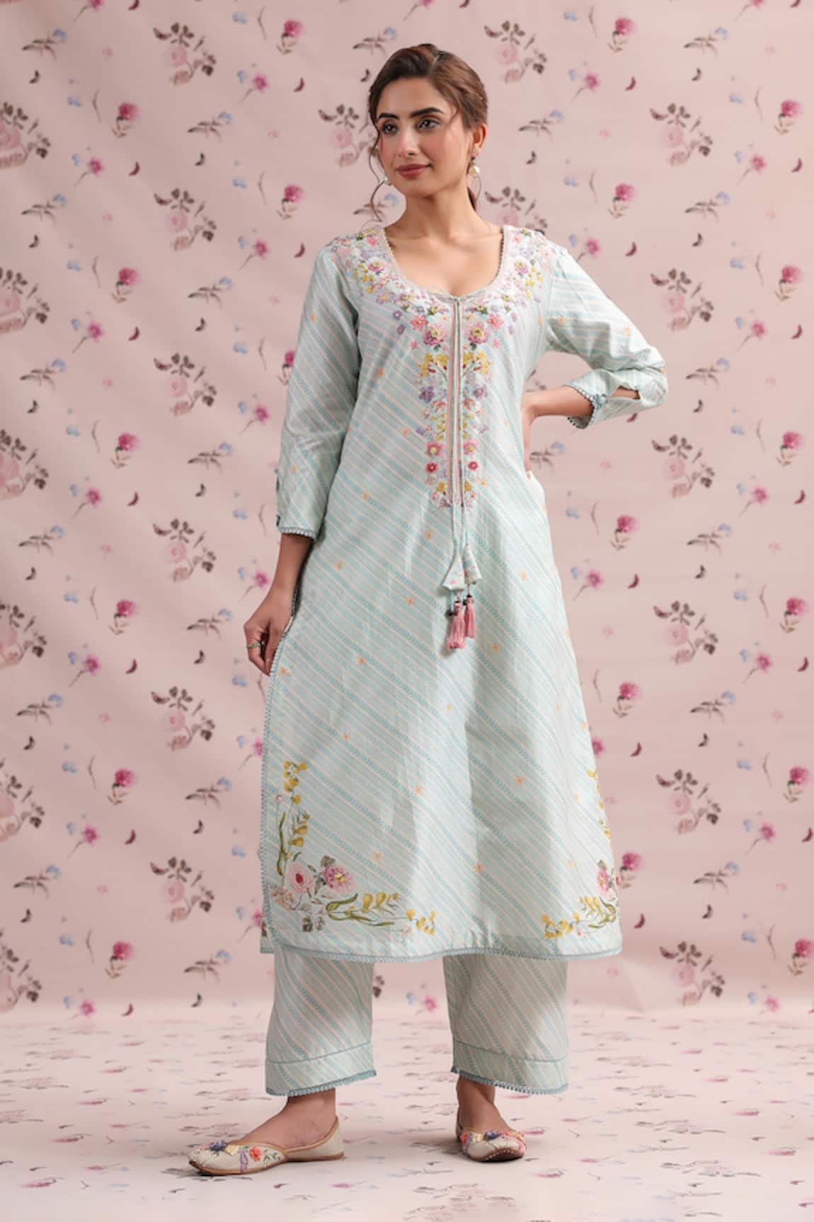 Label Niti Bothra Noor Striped Straight Long Kurta Set 