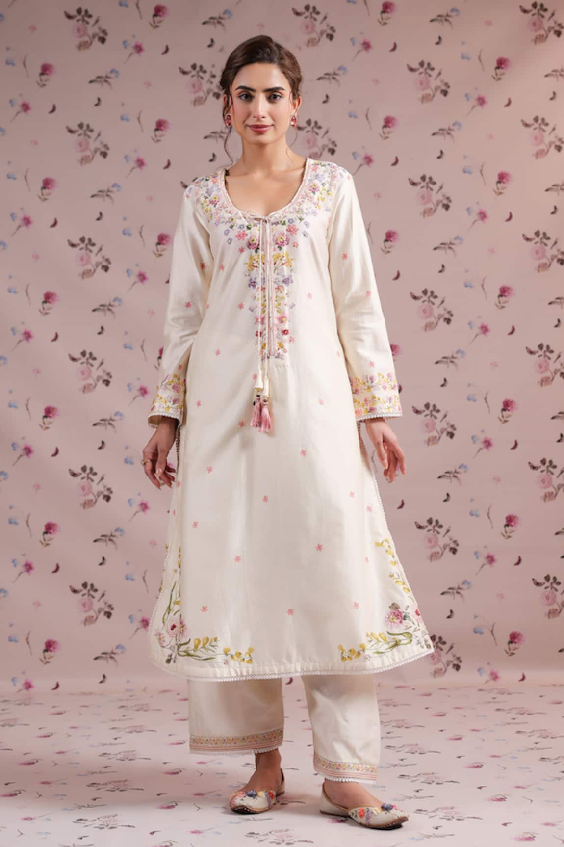 Label Niti Bothra Ivory Printed Straight Kurta Set 