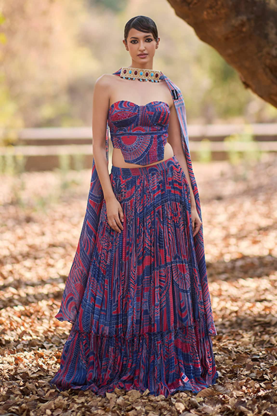 Nirmooha Indigo Katha Lehenga Set 