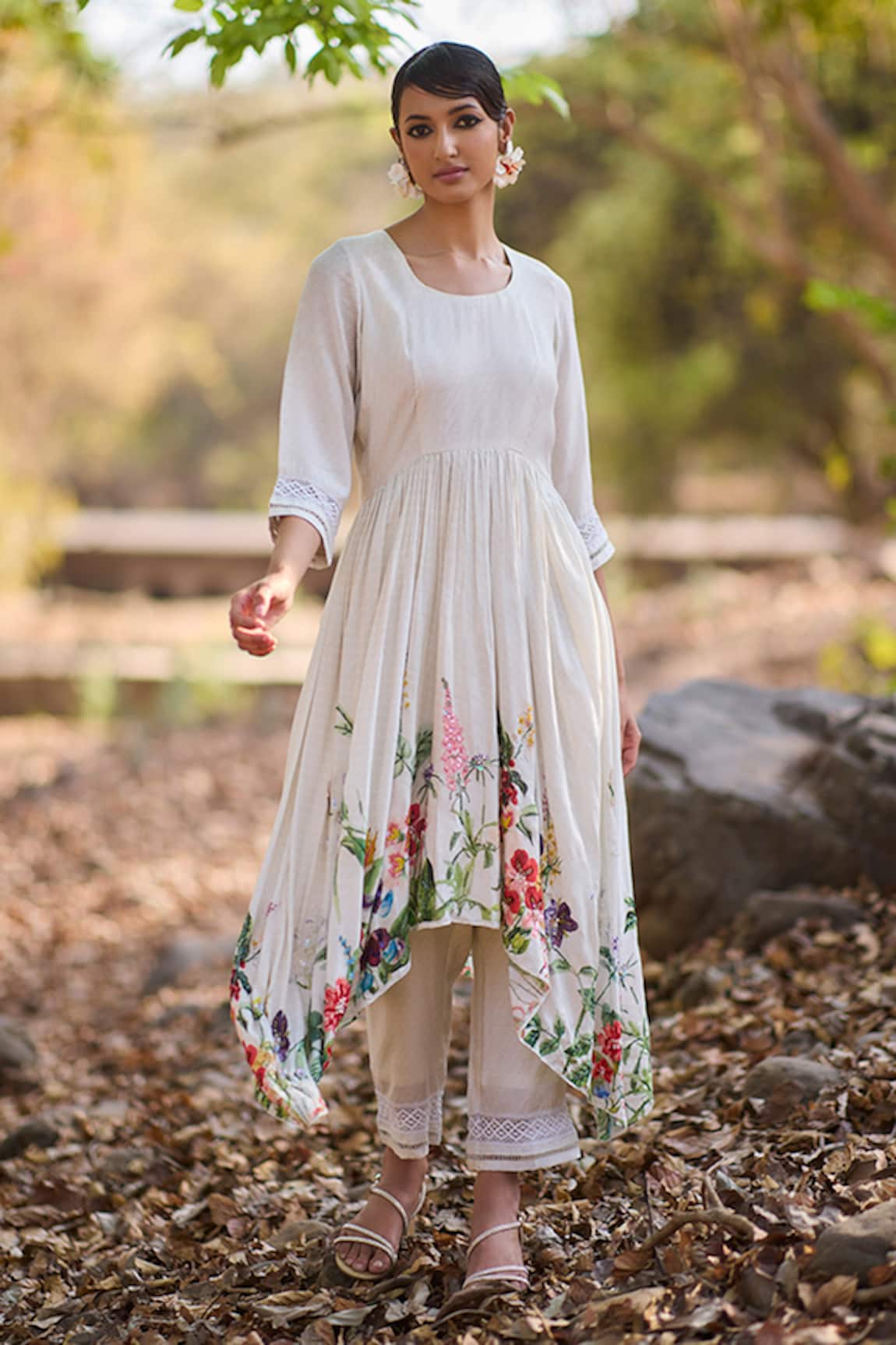 Nirmooha Floral Printed Asymmetrical Anarkali Set 