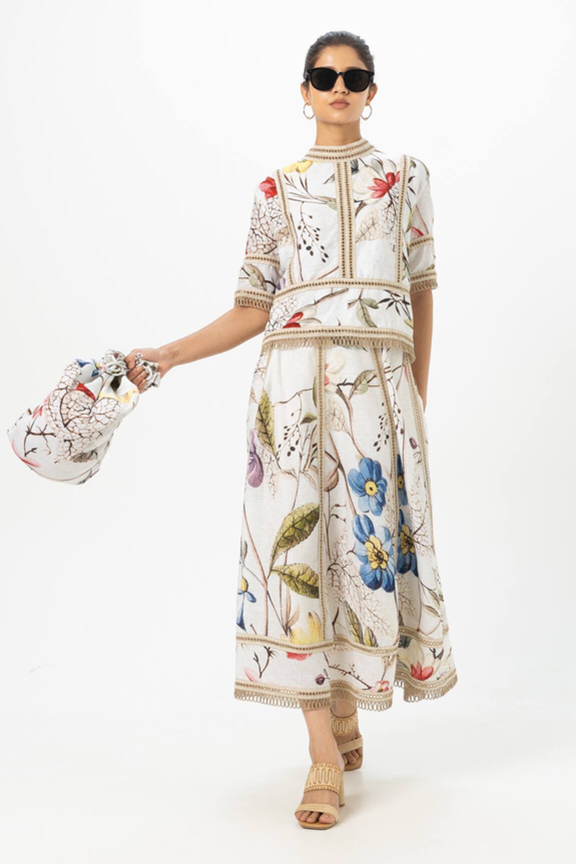 SOBARIKO Floral Embroidered Alicia Skirt Set