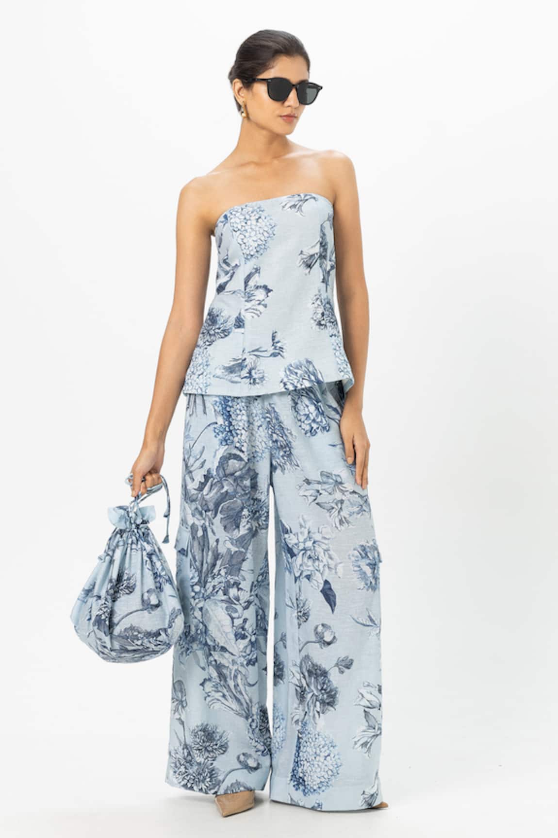 SOBARIKO Floral Print Strapless Co-ord Set