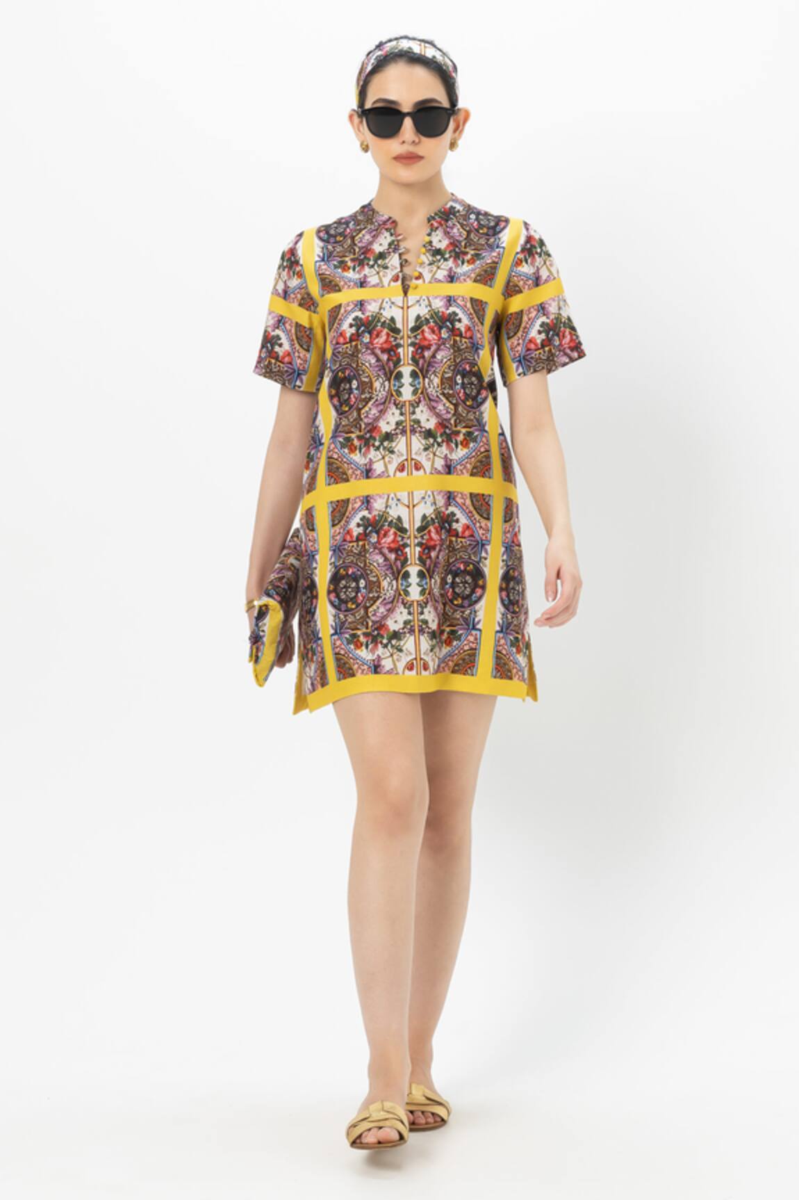 Sobariko Multicolor Rococo Yellow Shift Dress 