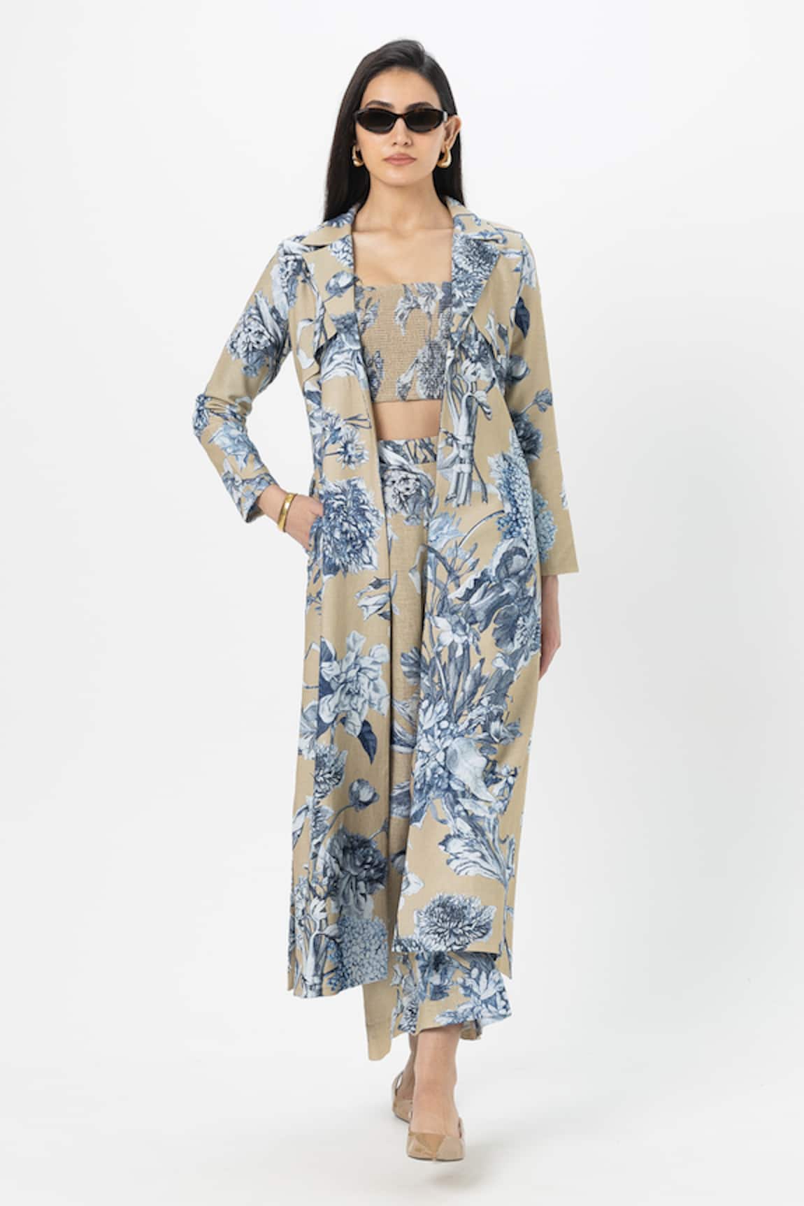 Sobariko Floral Print Trench Pant Set 