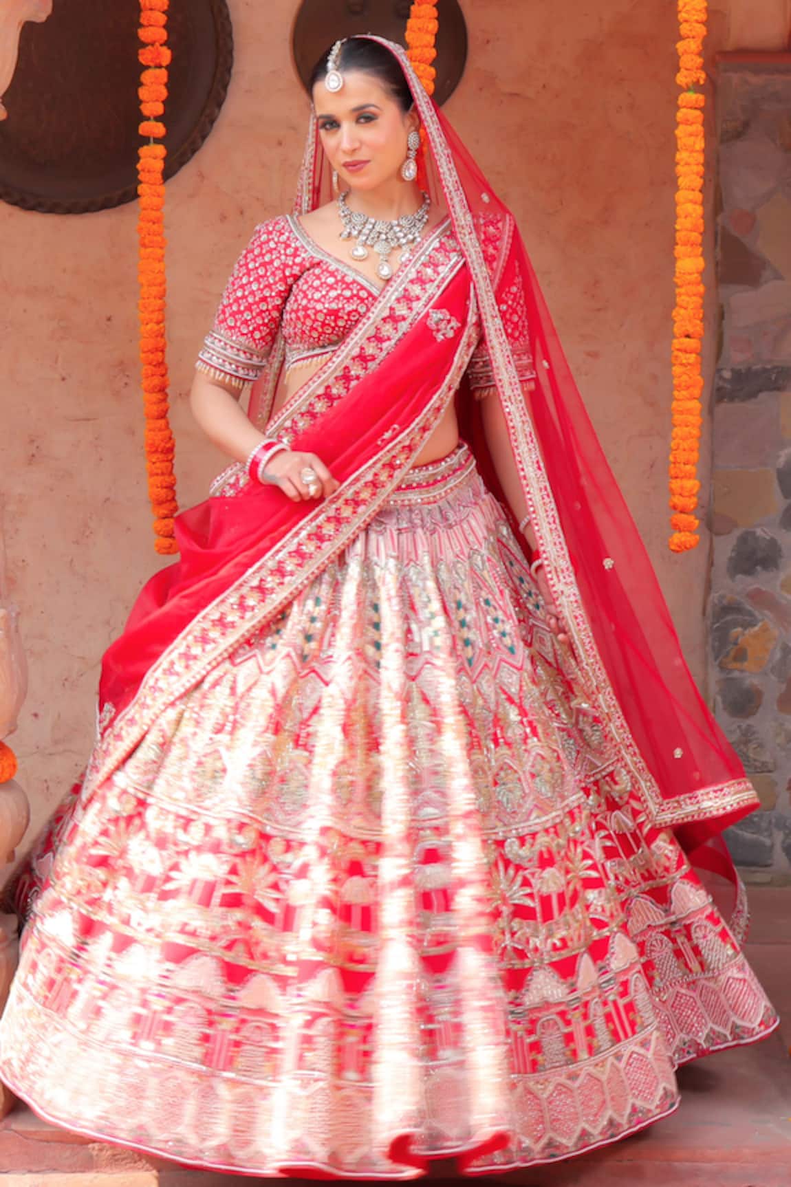 Amaltas Couture Red Embroidered Bridal Lehenga Set 