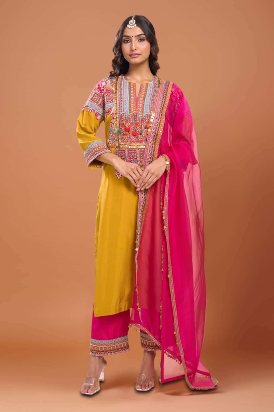 Debyani + Co Mustard Yellow Embroidered Kurta Set 