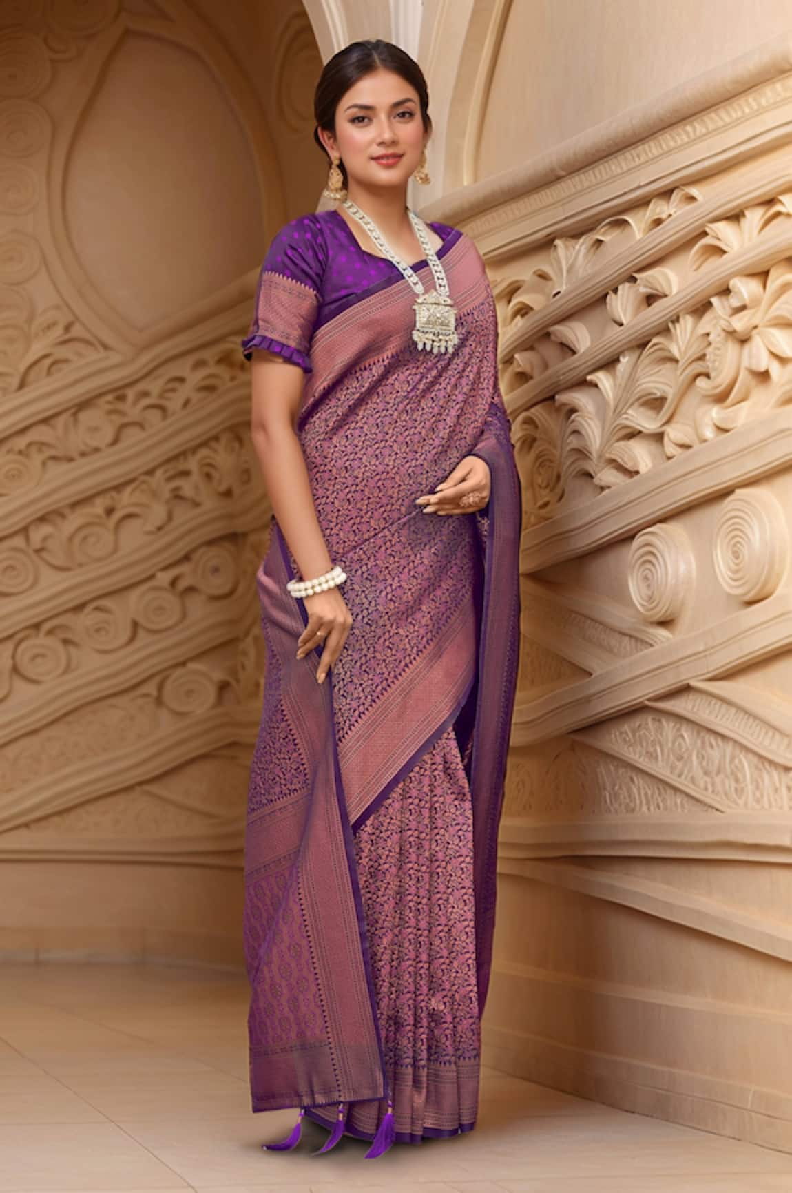 Samyukta Singhania Floral Woven Banarasi Saree With Blouse 