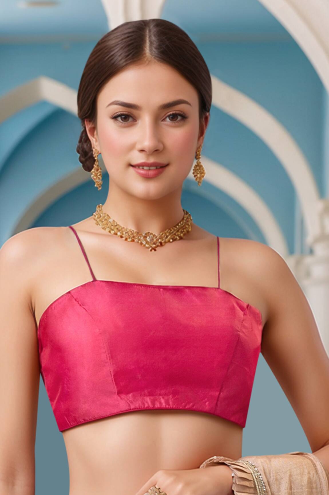Samyukta Singhania Pink Plain Strappy Blouse 