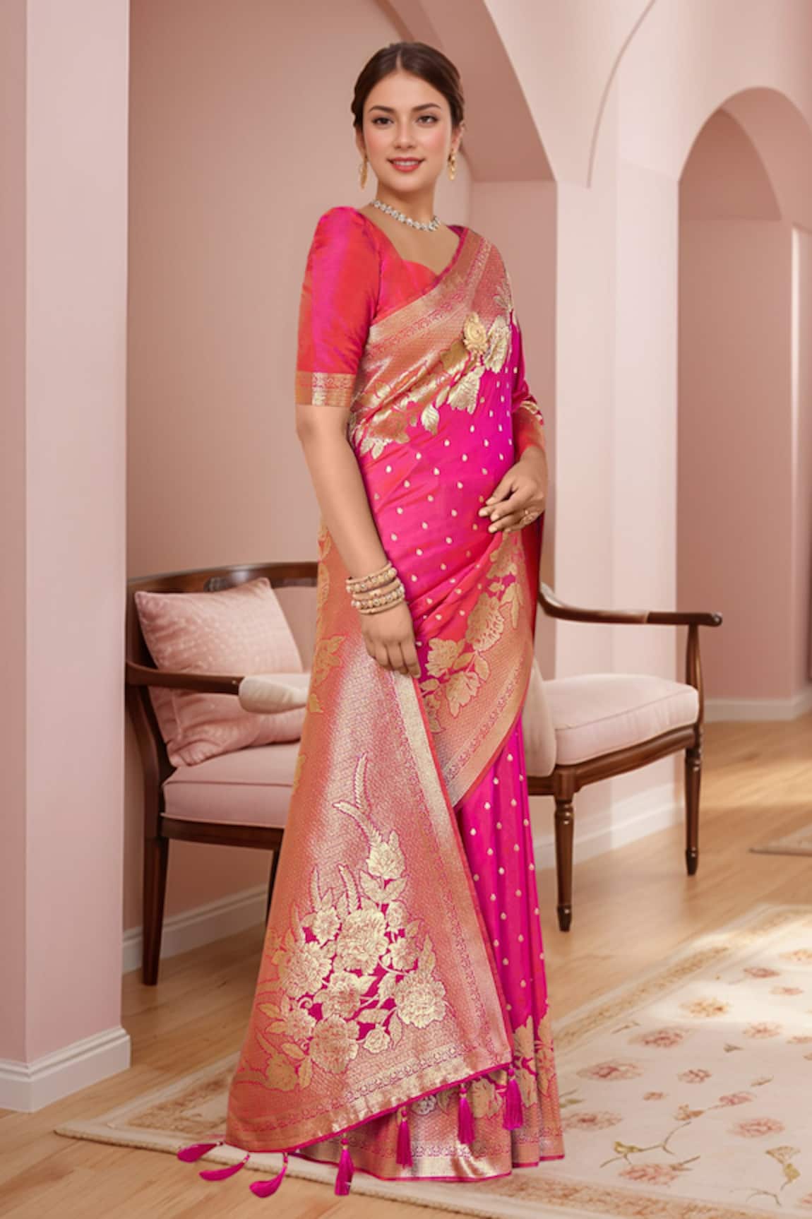 Samyukta Singhania Bloom Woven Saree Set With Blouse 
