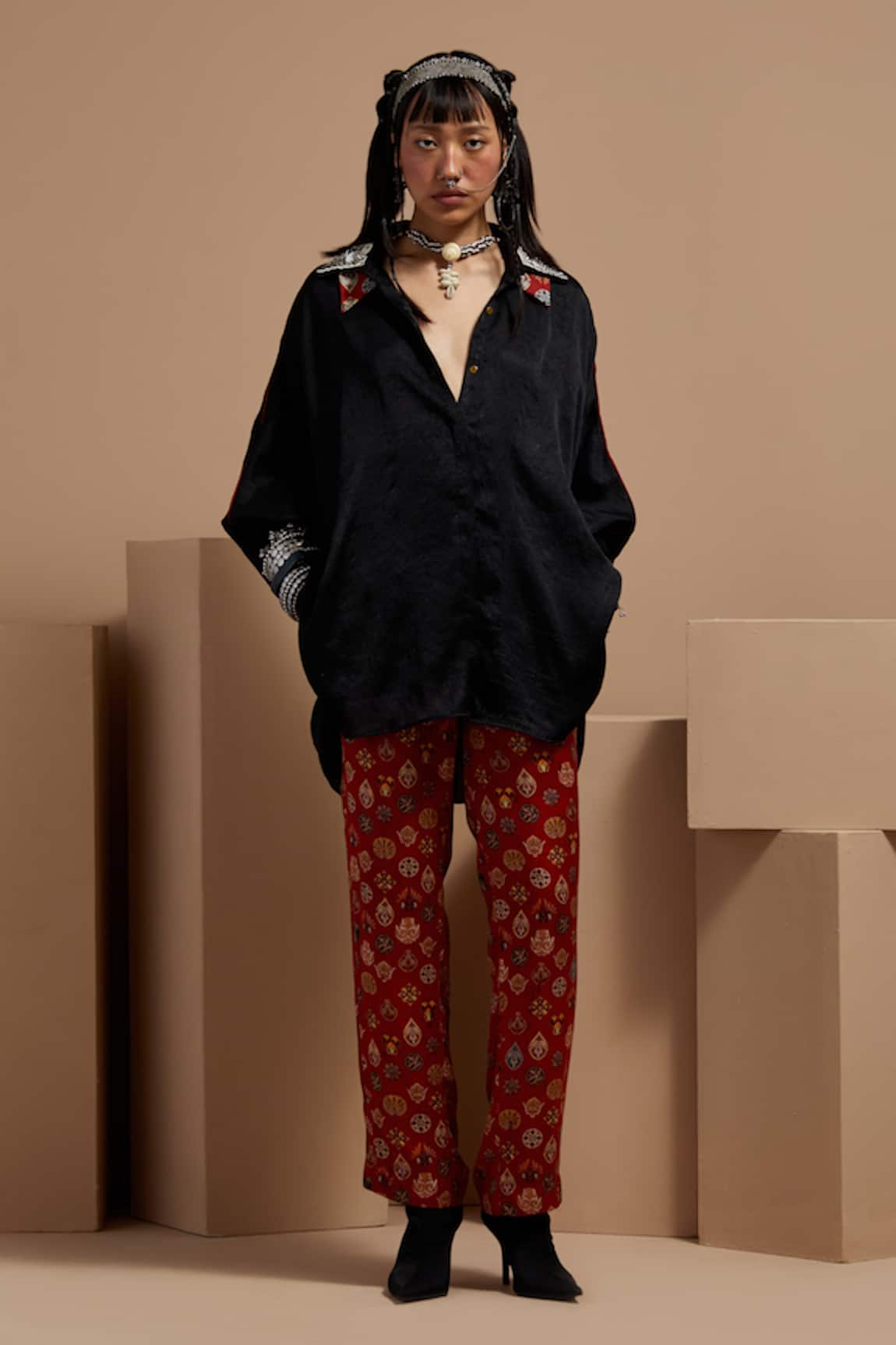 Aseem Kapoor Mandala Black Shirt & Trouser Set 