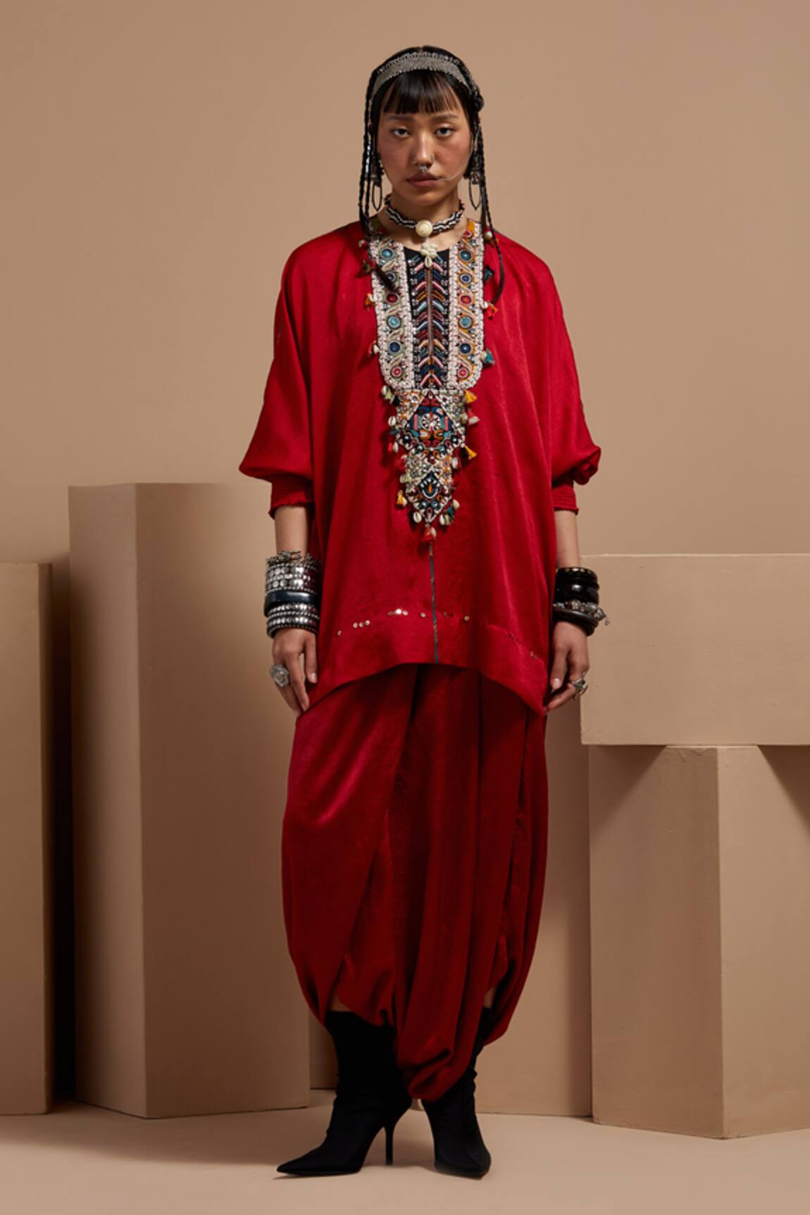Aseem Kapoor Maroon Kuru Trapeze Kurta Set