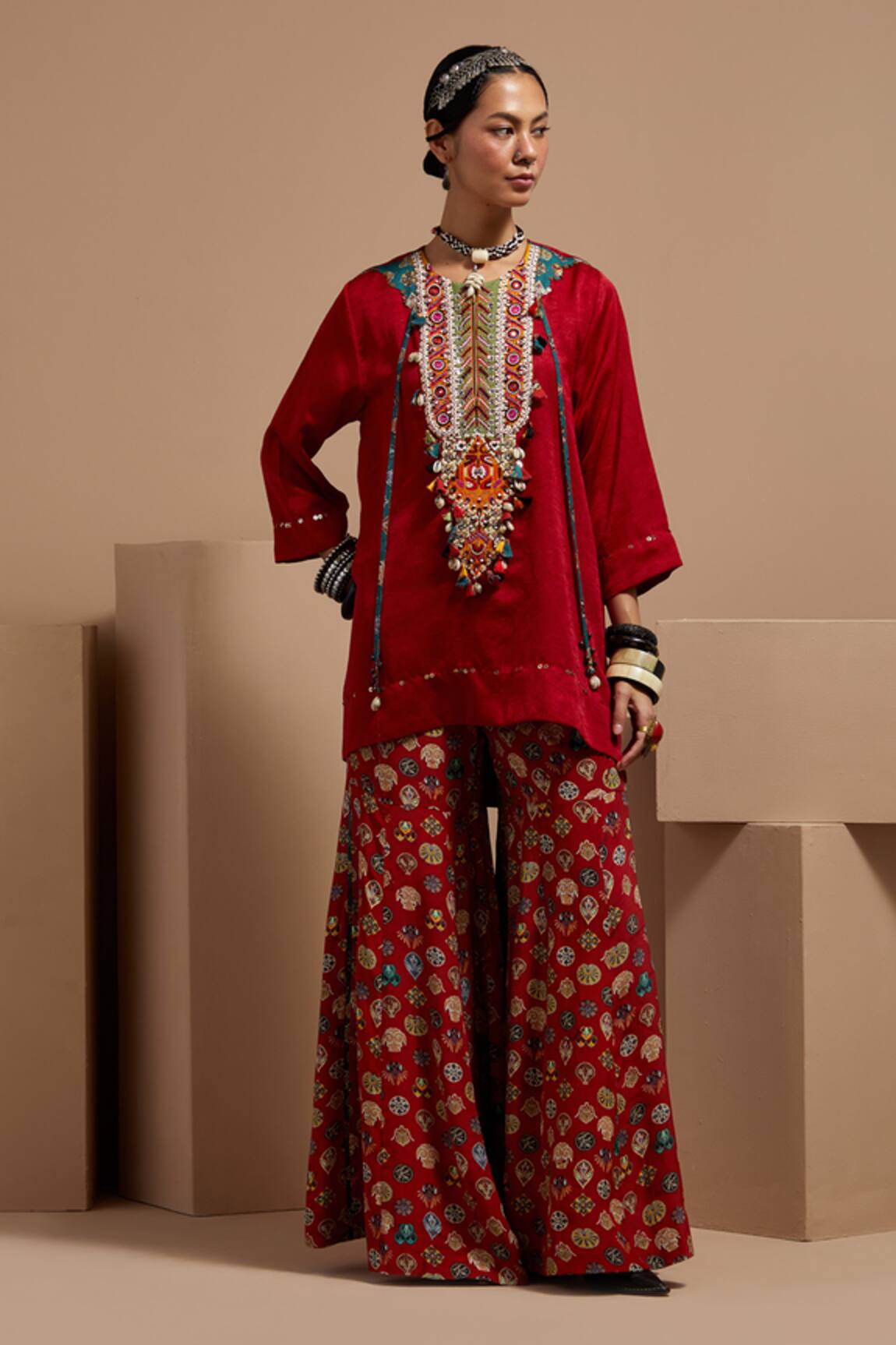 Aseem Kapoor Maroon Resham Embroidered Kurta Set