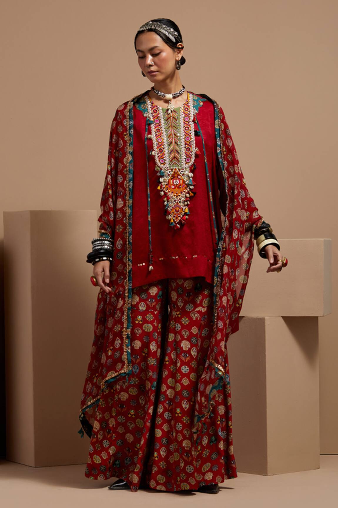 Aseem Kapoor Maroon Resham Embroidered Kurta Set