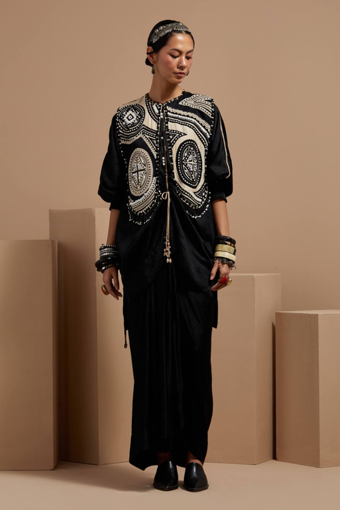Aseem Kapoor Black Resham Embroidered Gilet Set