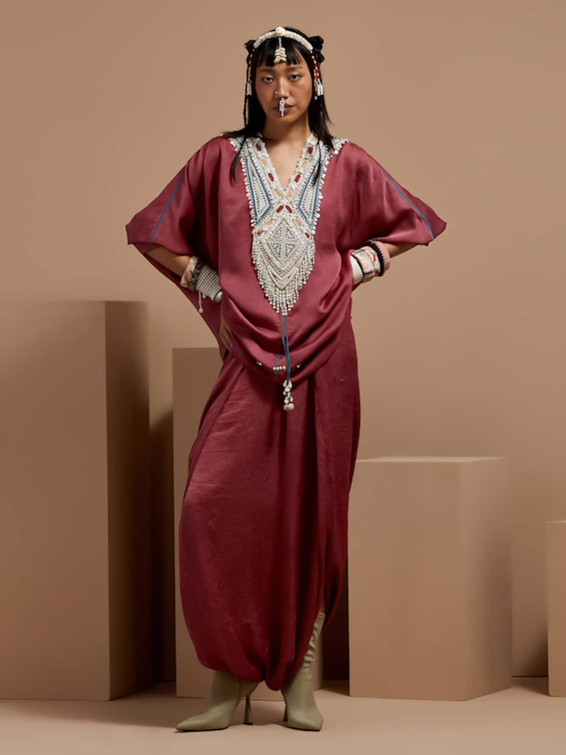 ASEEM KAPOOR Old Rose Tribal Tassel Kurta Set 
