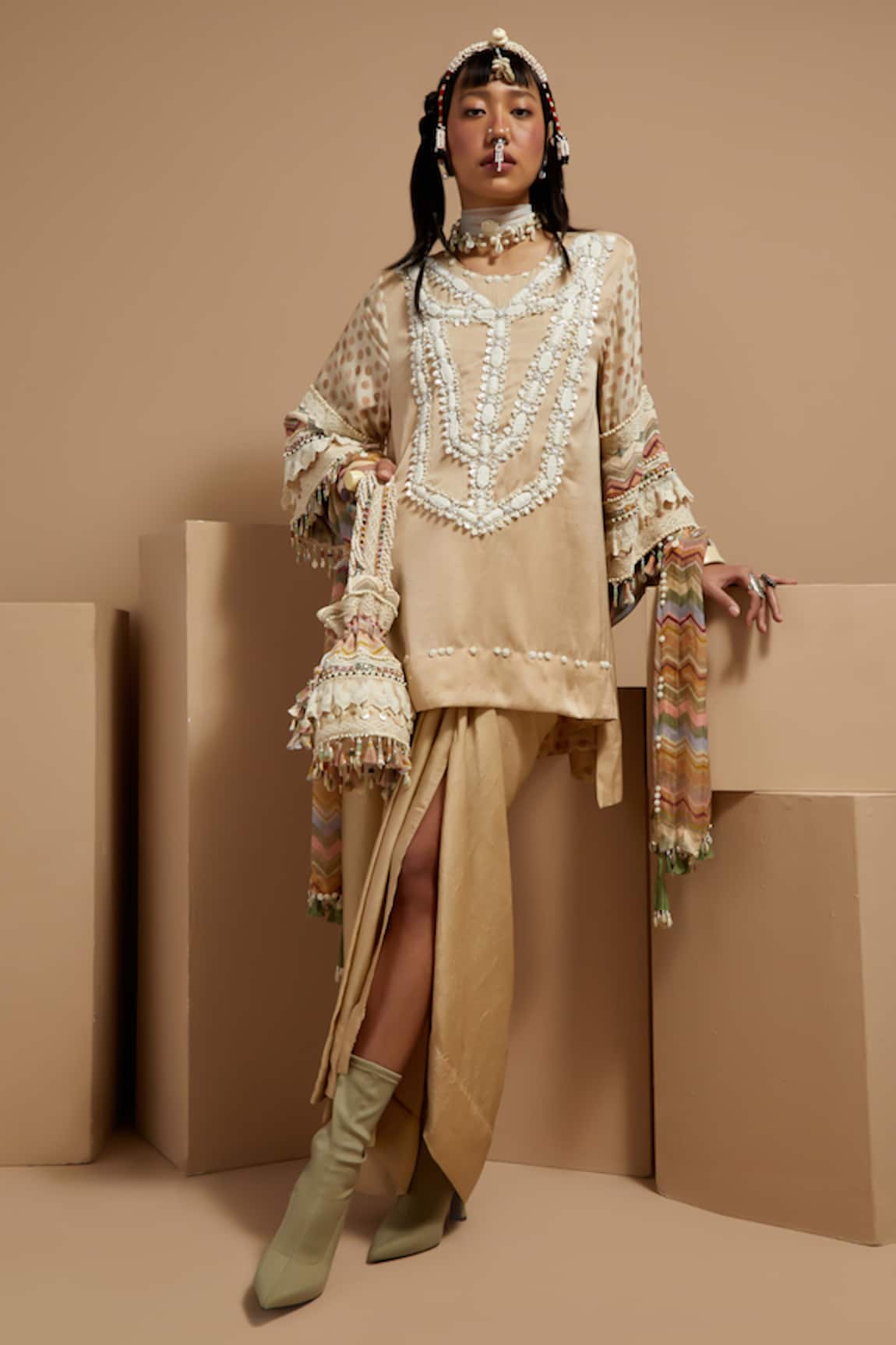 ASEEM KAPOOR Ecru Tribal Tassel Kurta Set 